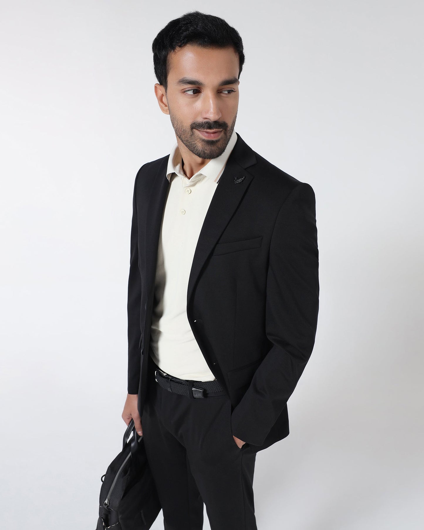 Black Techpro Two Piece Solid Suit - Delore