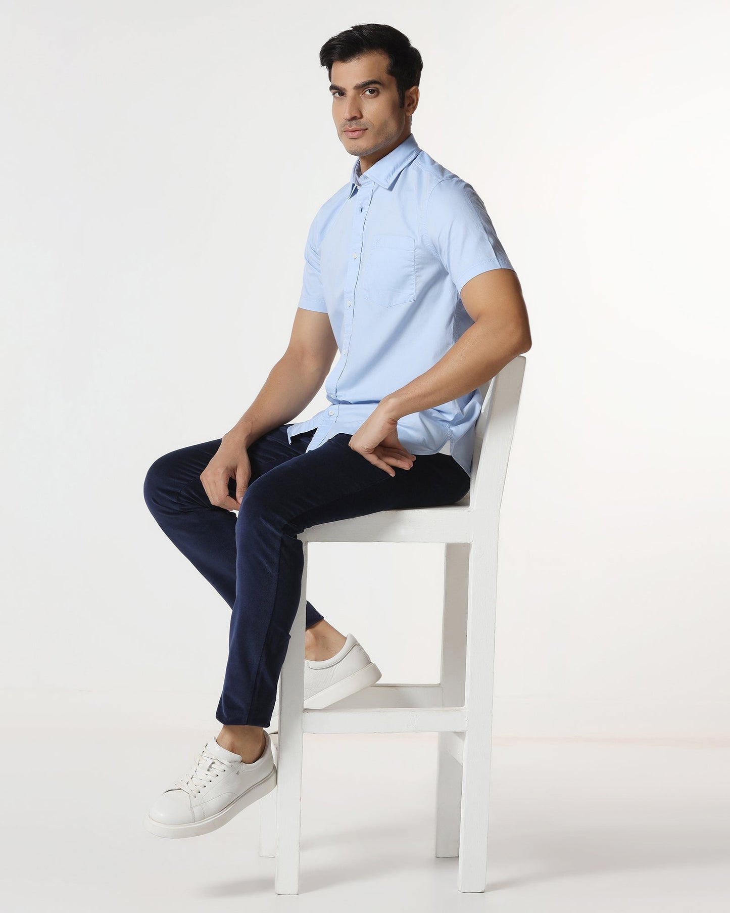 Blue Half Sleeve Solid Shirt - Trun