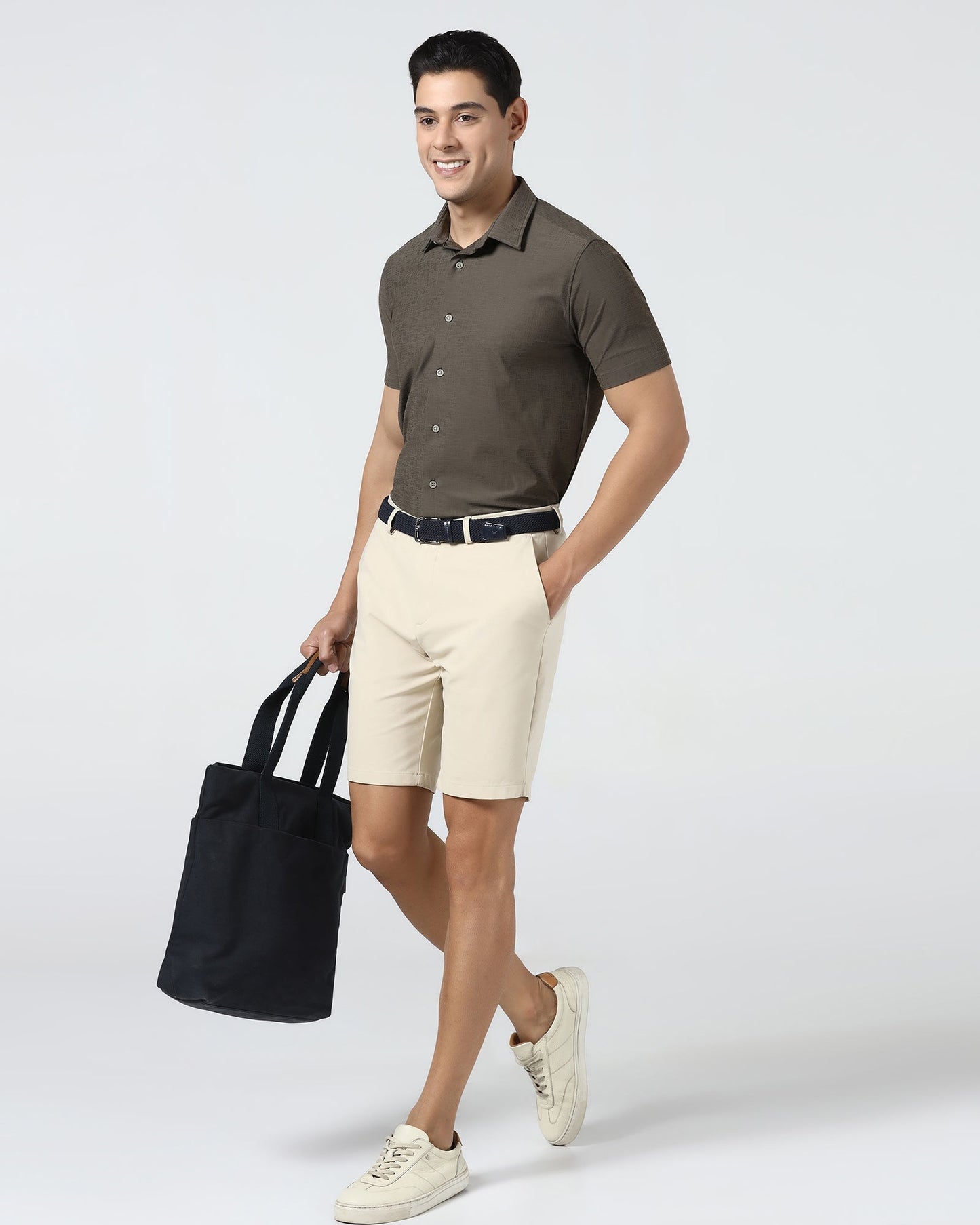 Brown Half Sleeve TechPro Jacquard Shirt - Cruise