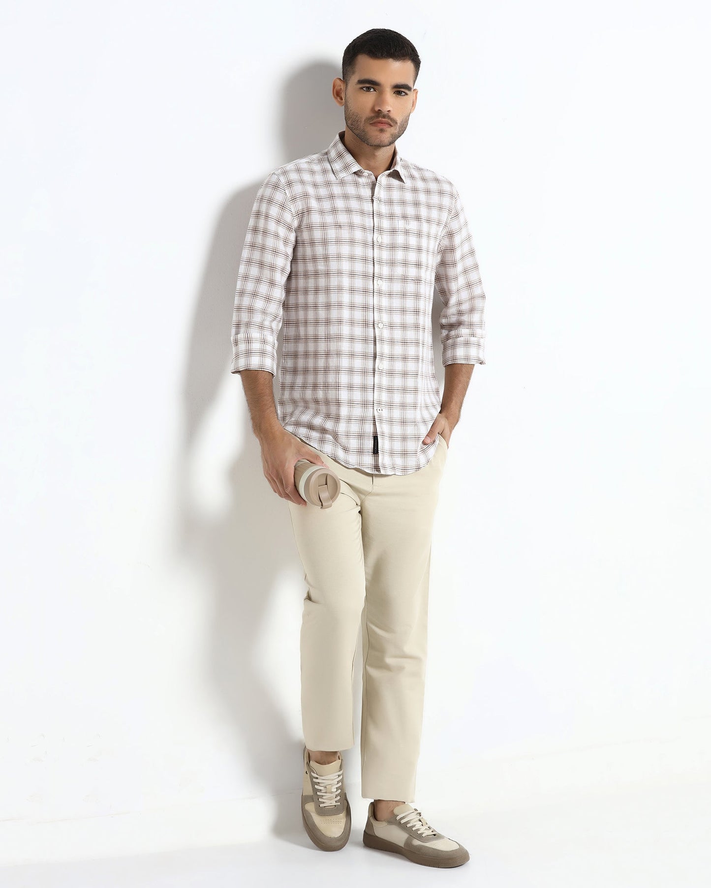 Brown Linen Check Shirt - Dravo