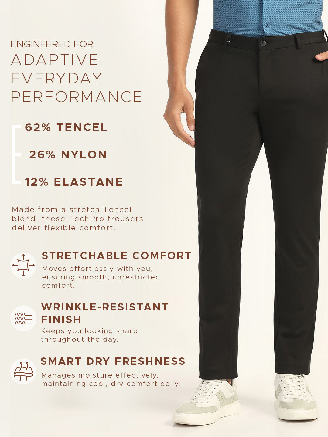 TechPro Slim Fit B-91 Formal Black Solid Trouser - Explorer