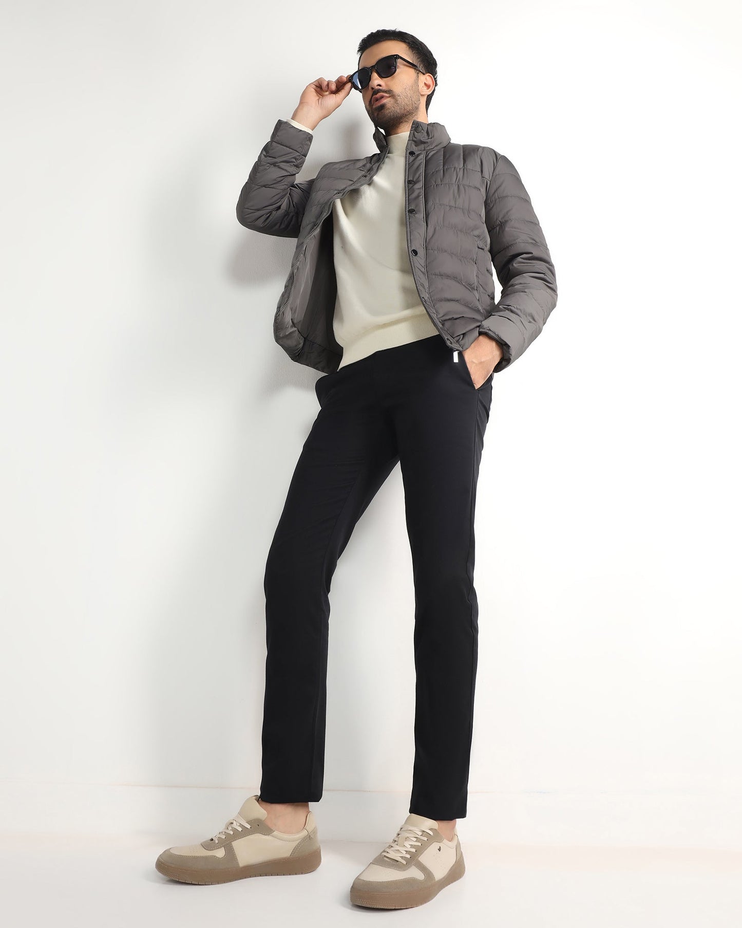 Dark Grey Solid Zipper Jacket - Aproni