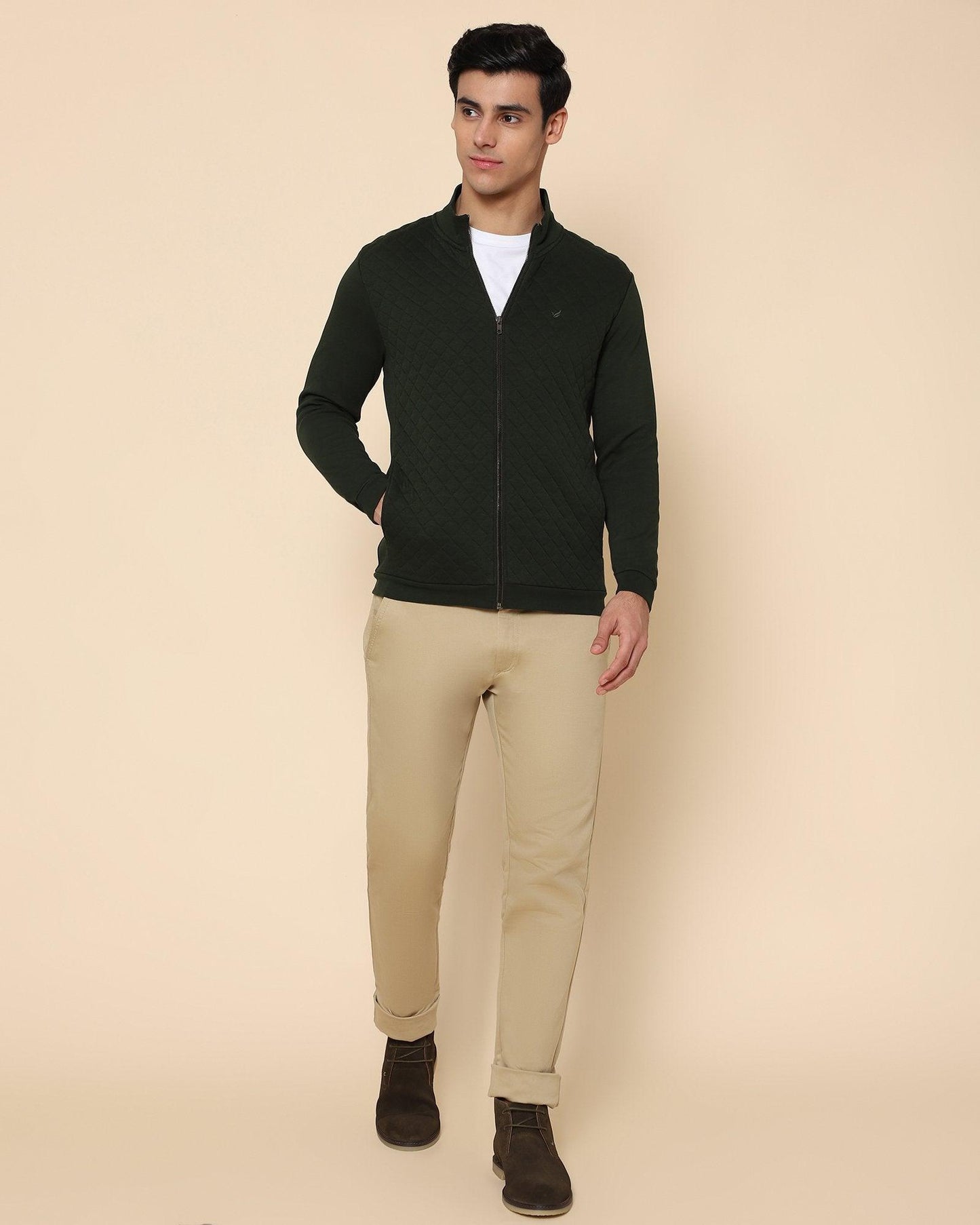 Felis Quilted Pattern Sweat Shirt In Olive - blackberrys-clothing