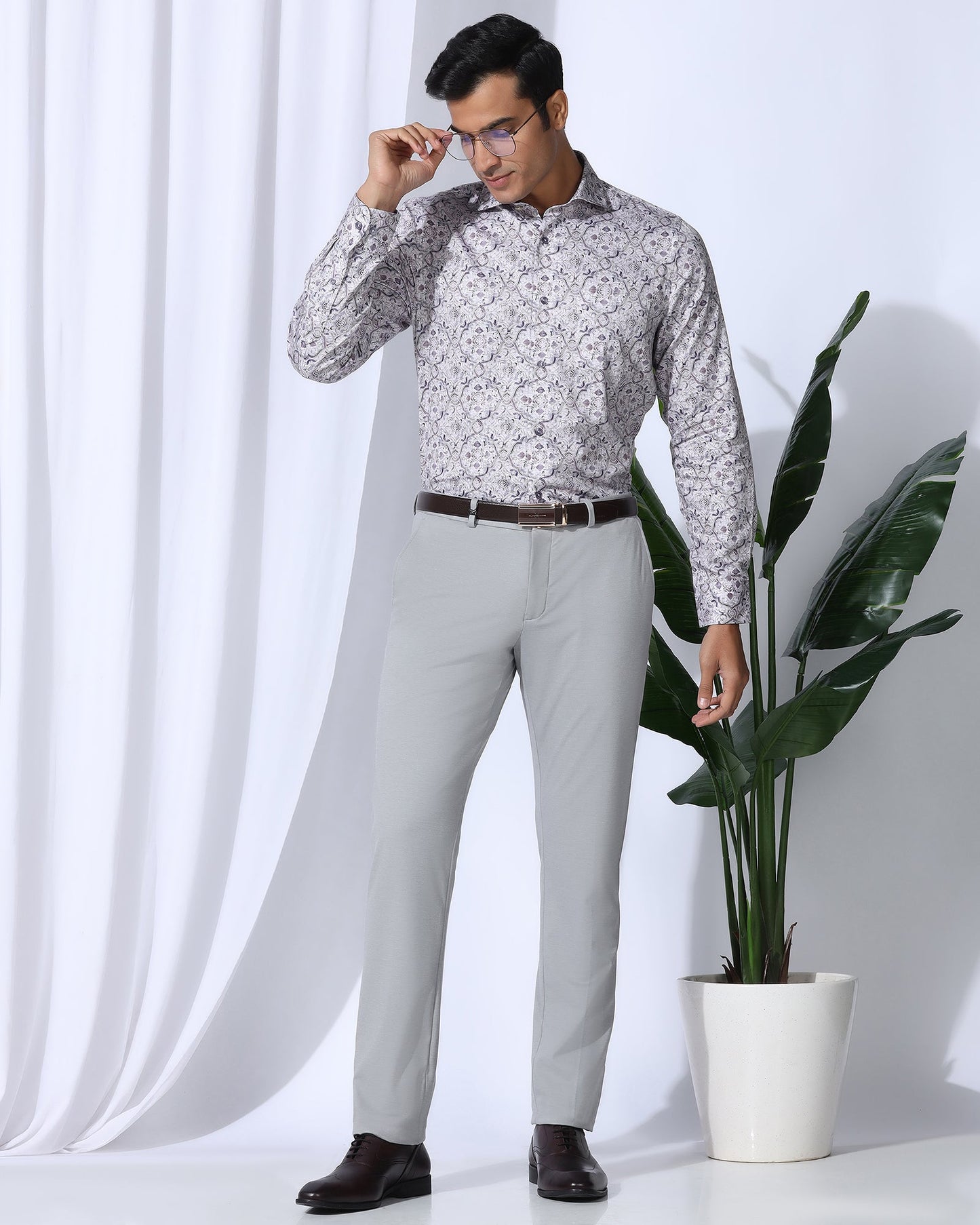 Formal Plum Printed Shirt - Shion