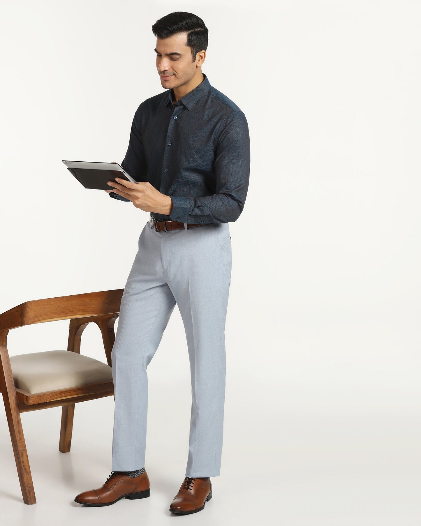 Formal Teal Textured Shirt - Amaze