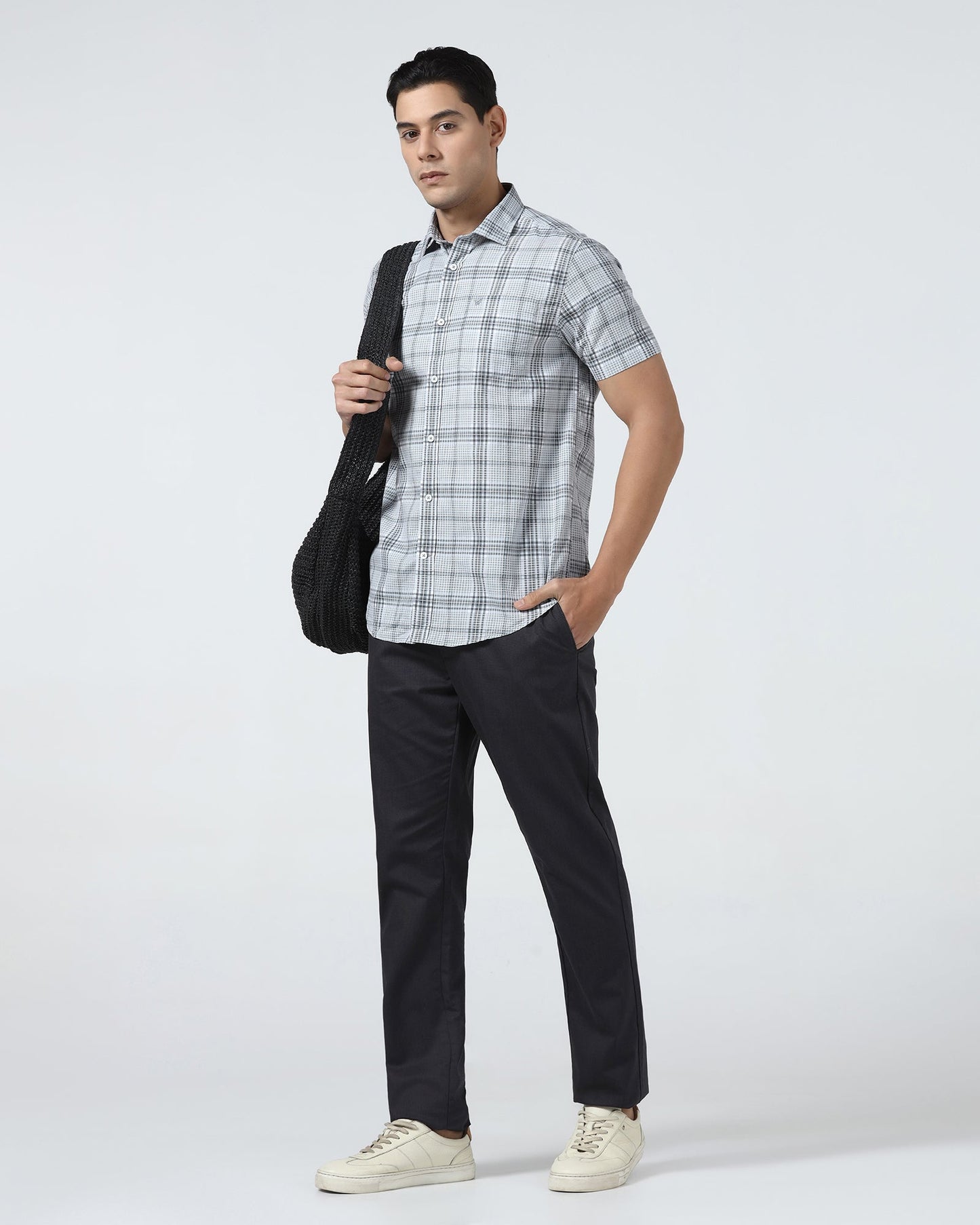 Grey Half Sleeve Check Shirt - Farlen
