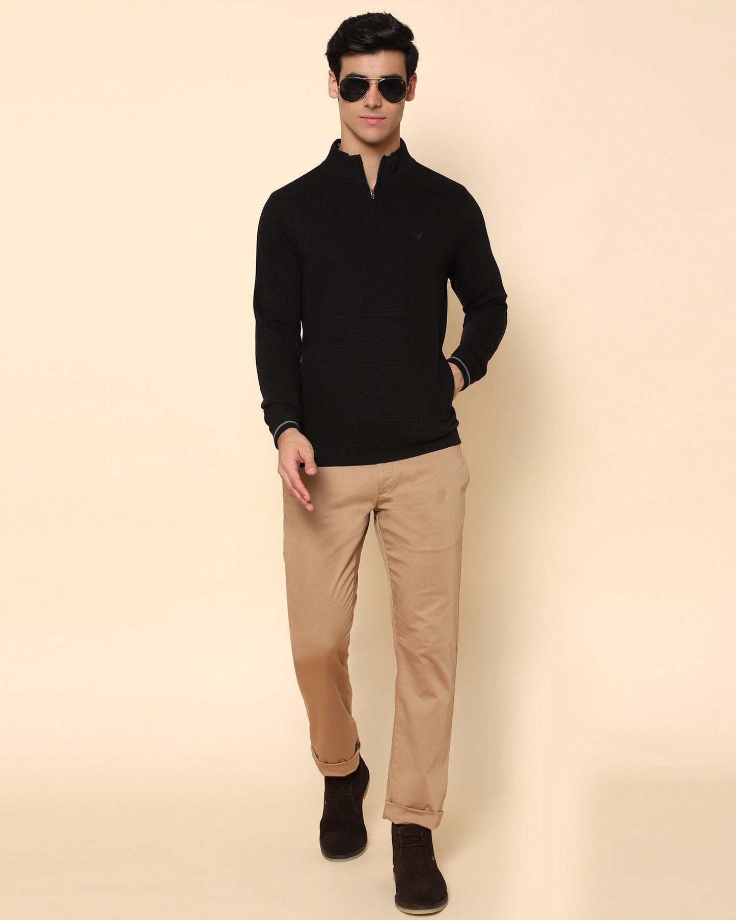 Hamish Jacquard Sweat Shirt In Black - blackberrys-clothing