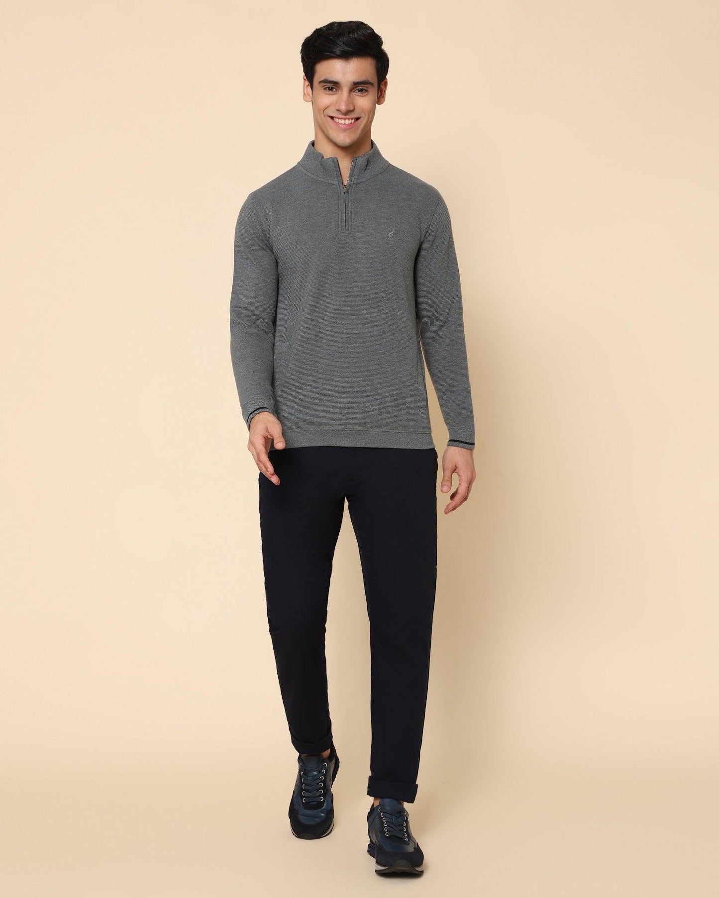 Hamish Jacquard Sweat Shirt In Grey Melange - blackberrys-clothing
