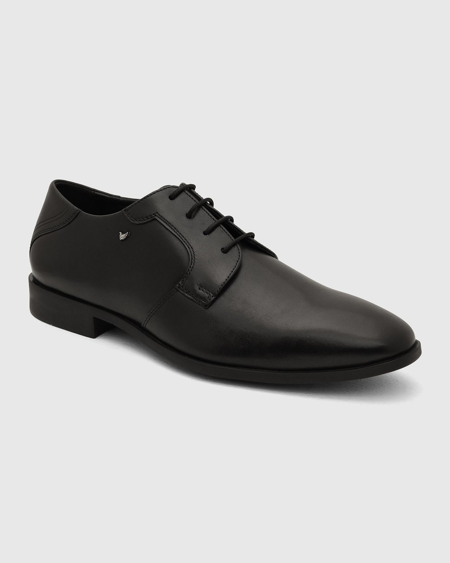 Leather Black Solid Derby Shoes - Varg