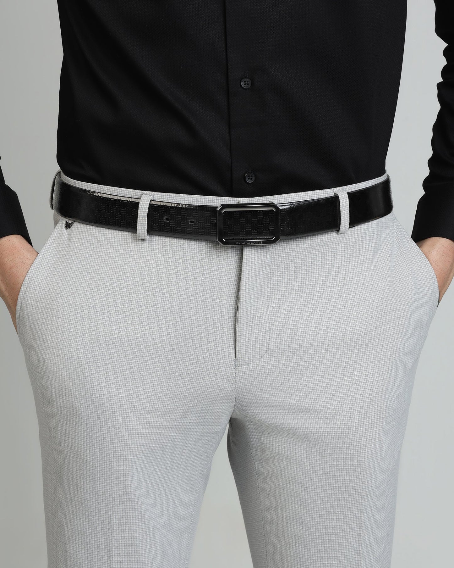 Leather Black Textured Belt - 9Veran