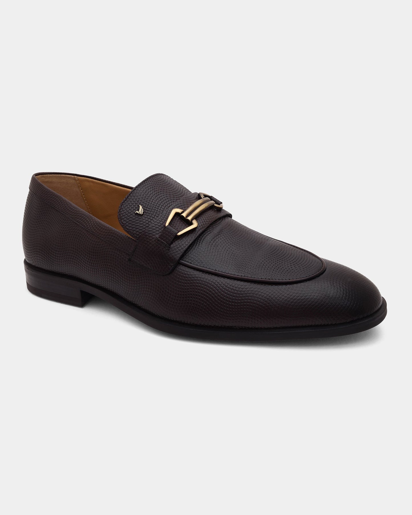 Leather Brown Solid Slip On Shoes - Argent