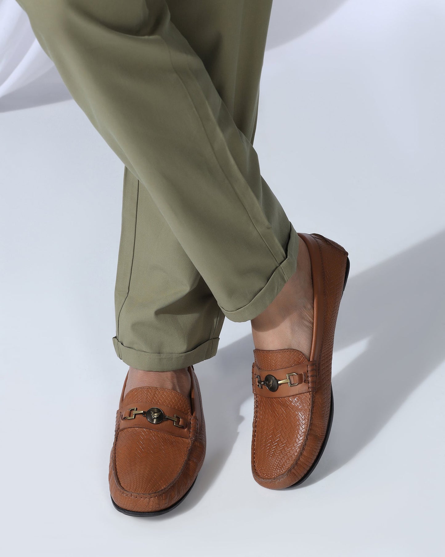 Leather Casual Tan Textured Loafers Shoes - Thread