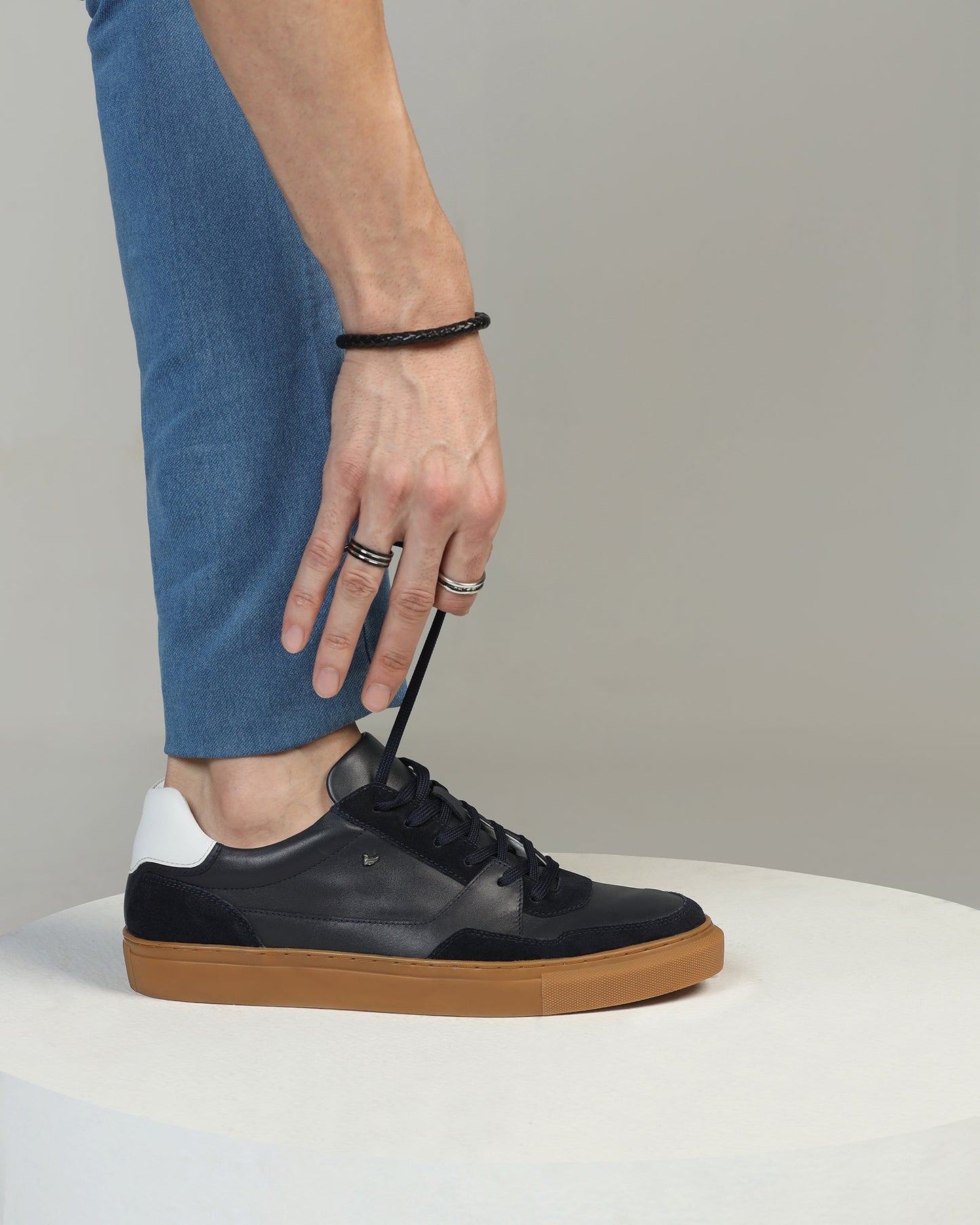 Leather Navy Solid Sneakers - Viva