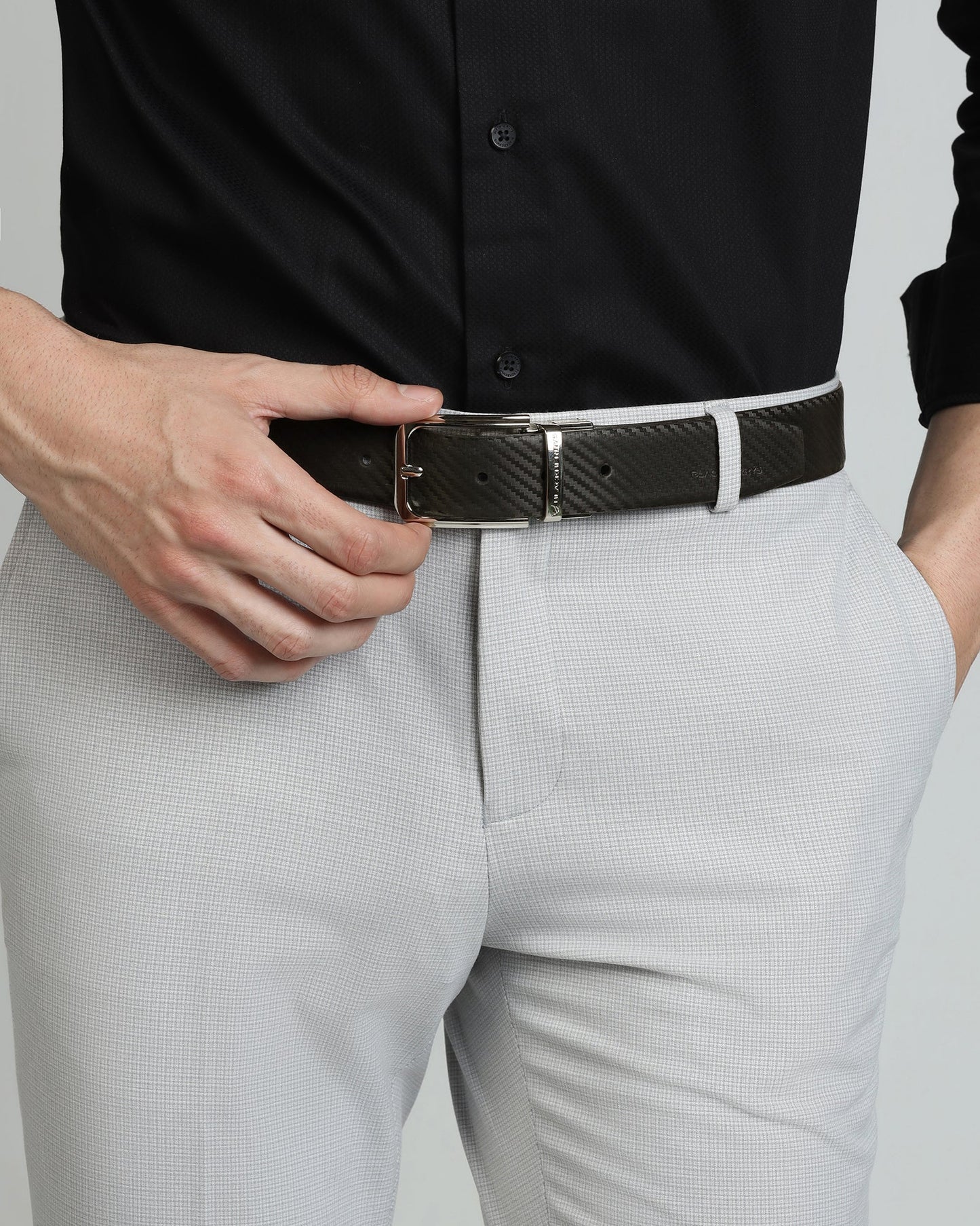 Leather Reversible Black & Brown Textured Belt - Vegas