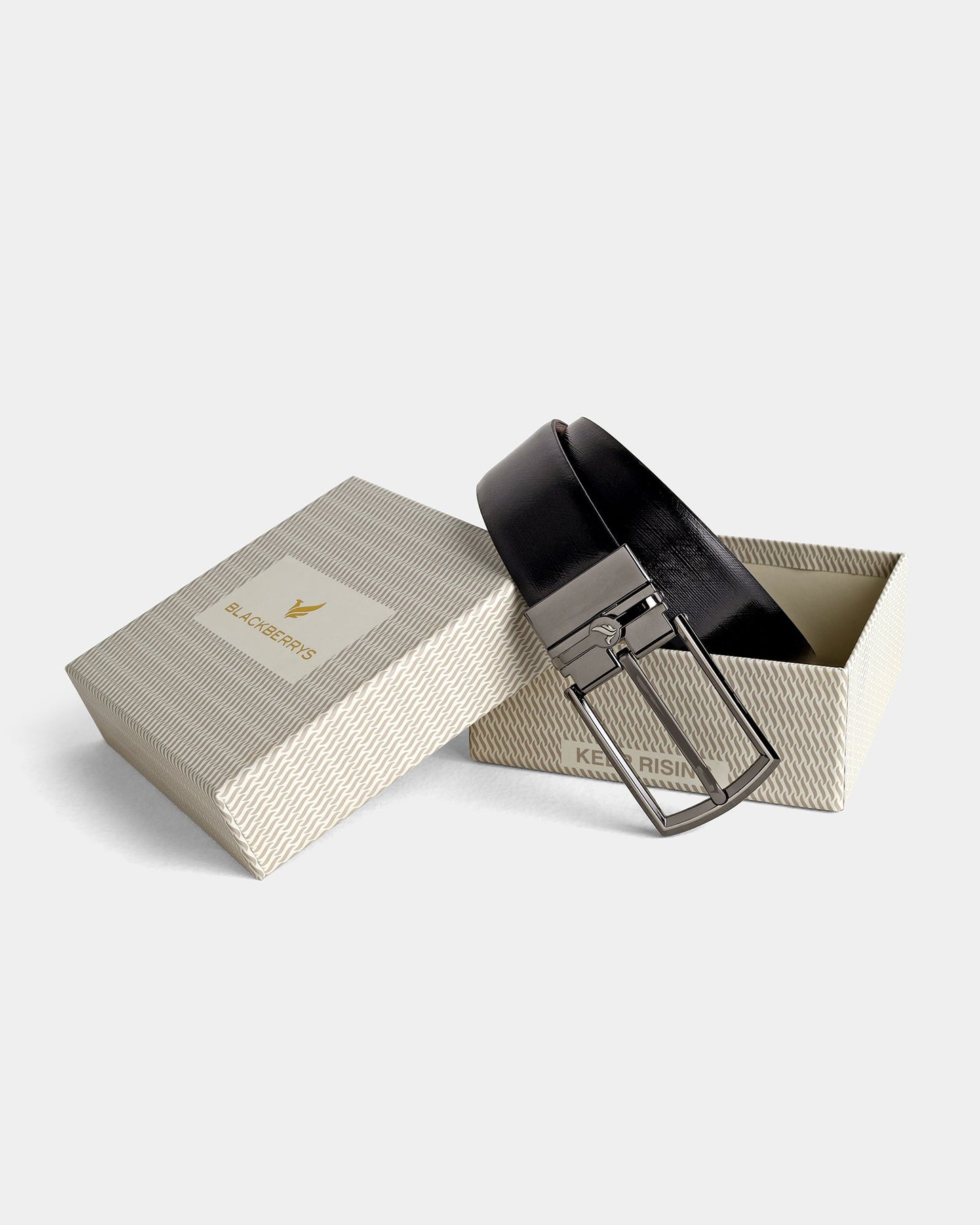 Leather Reversible Black & Tan Textured Belt - Azure