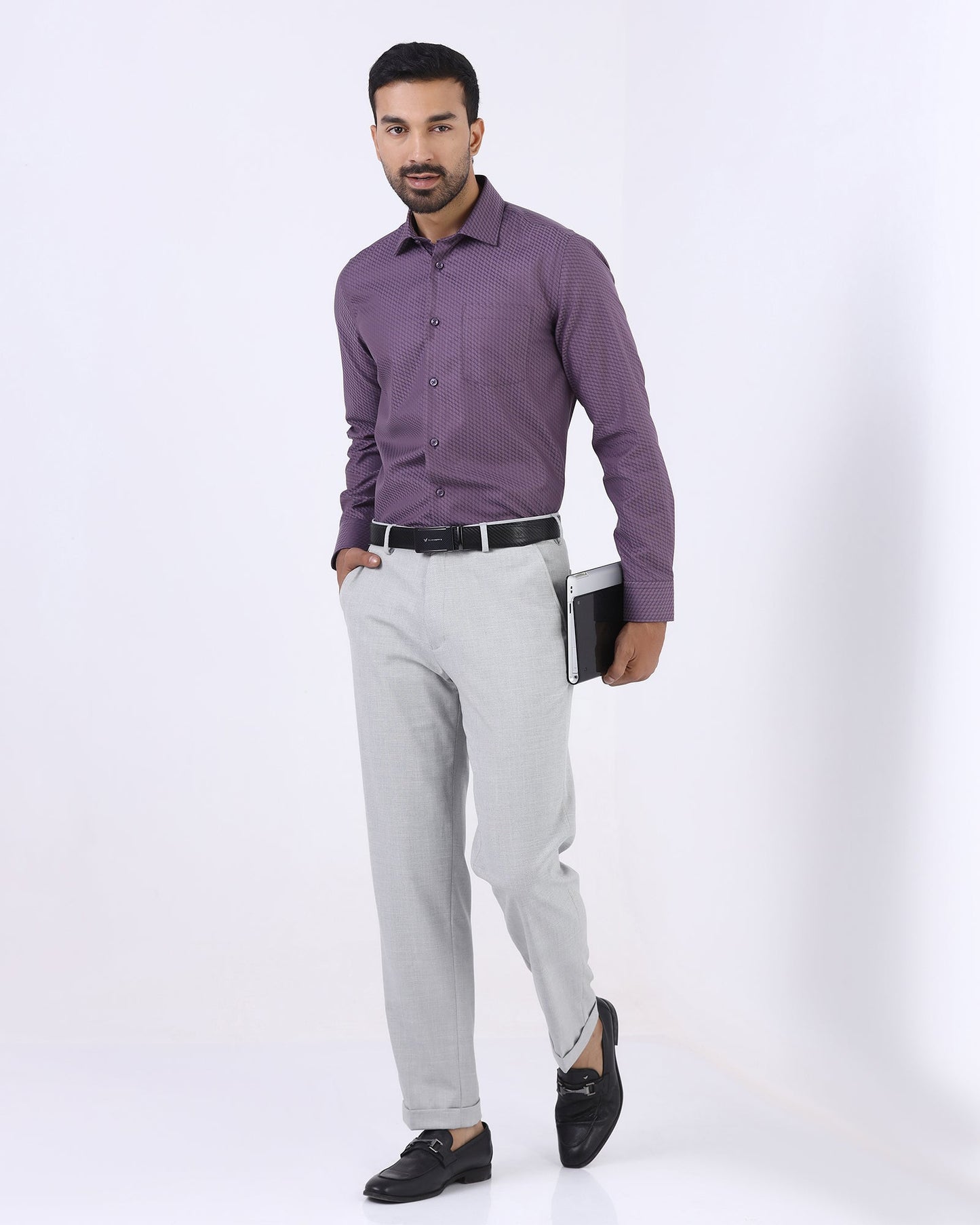 Light Grey Textured Trouser - Marta