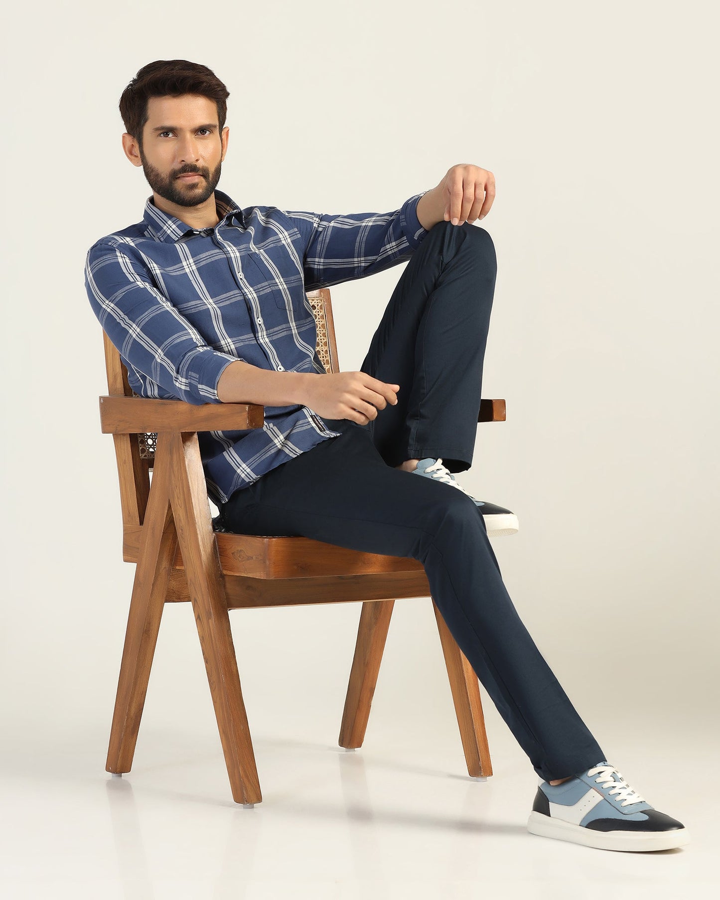 Linen Casual Blue Check Shirt - Yori