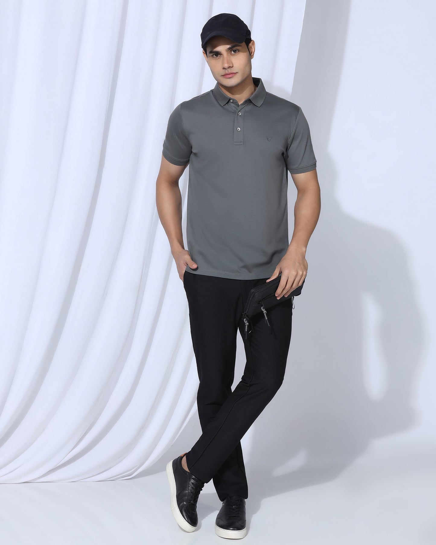 Luxe Polo Charcoal Grey Solid T-Shirt - Toll