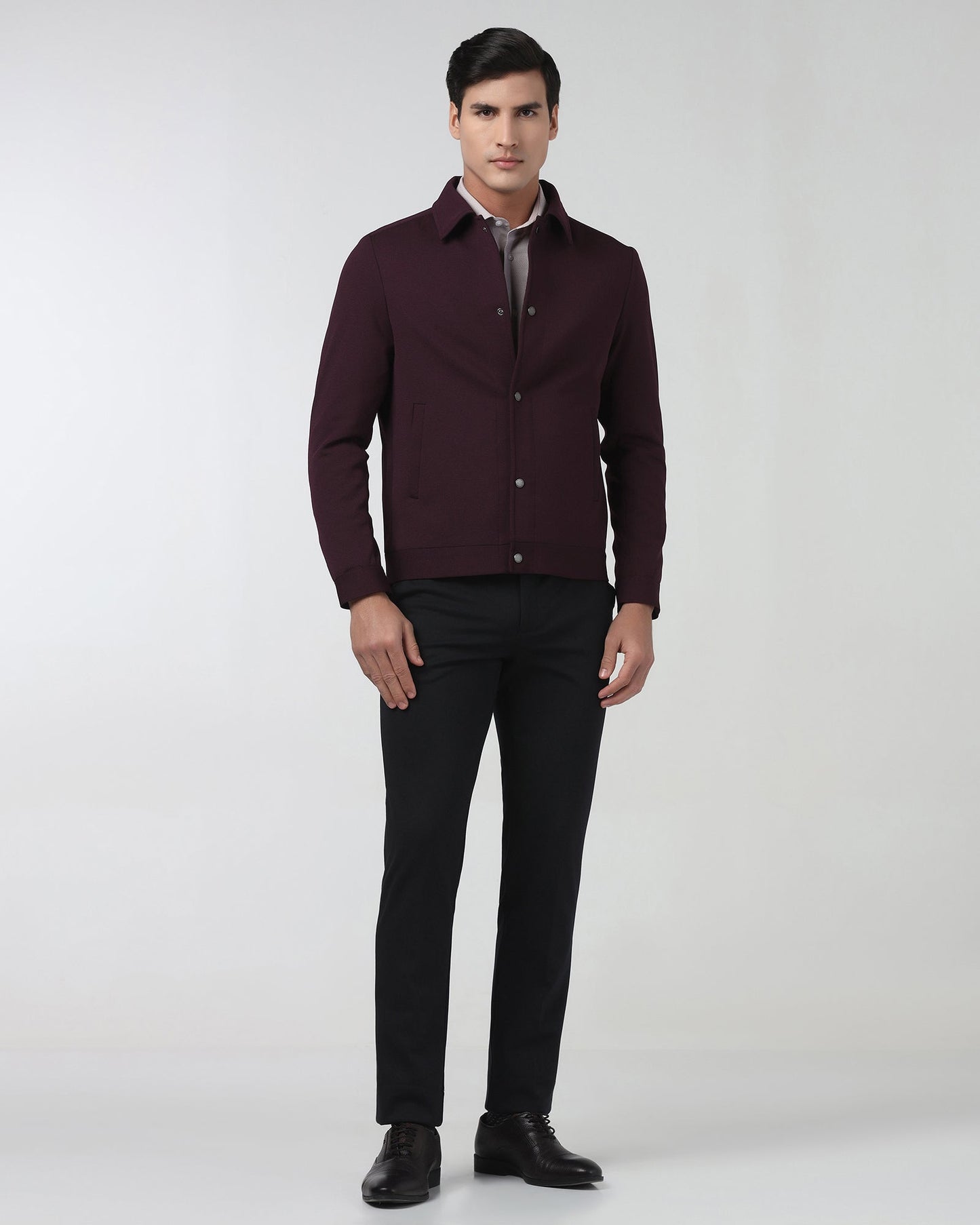 Maroon Textured Zipper Jacket - Joan