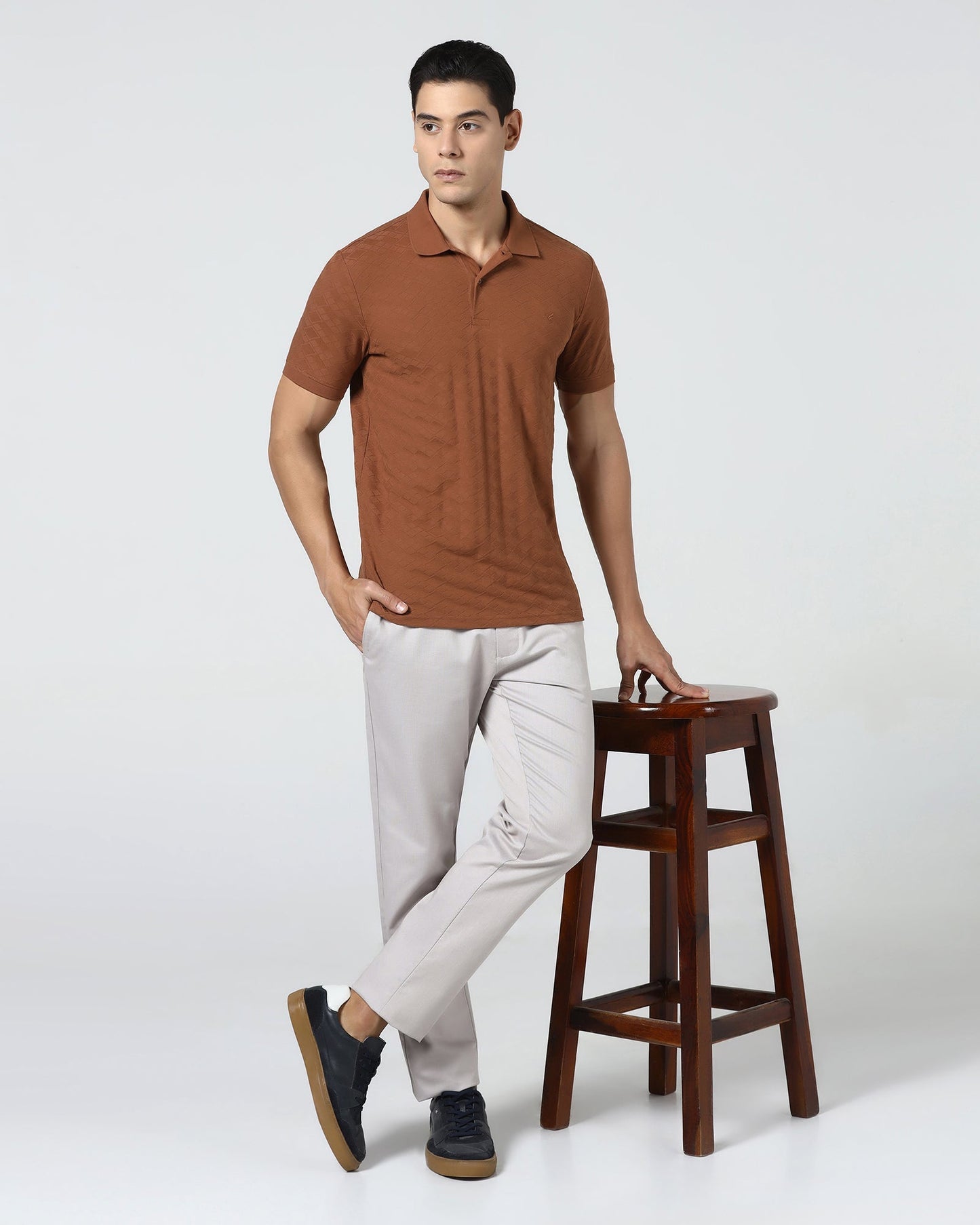 Mid Brown Textured Polo - Kim Chum