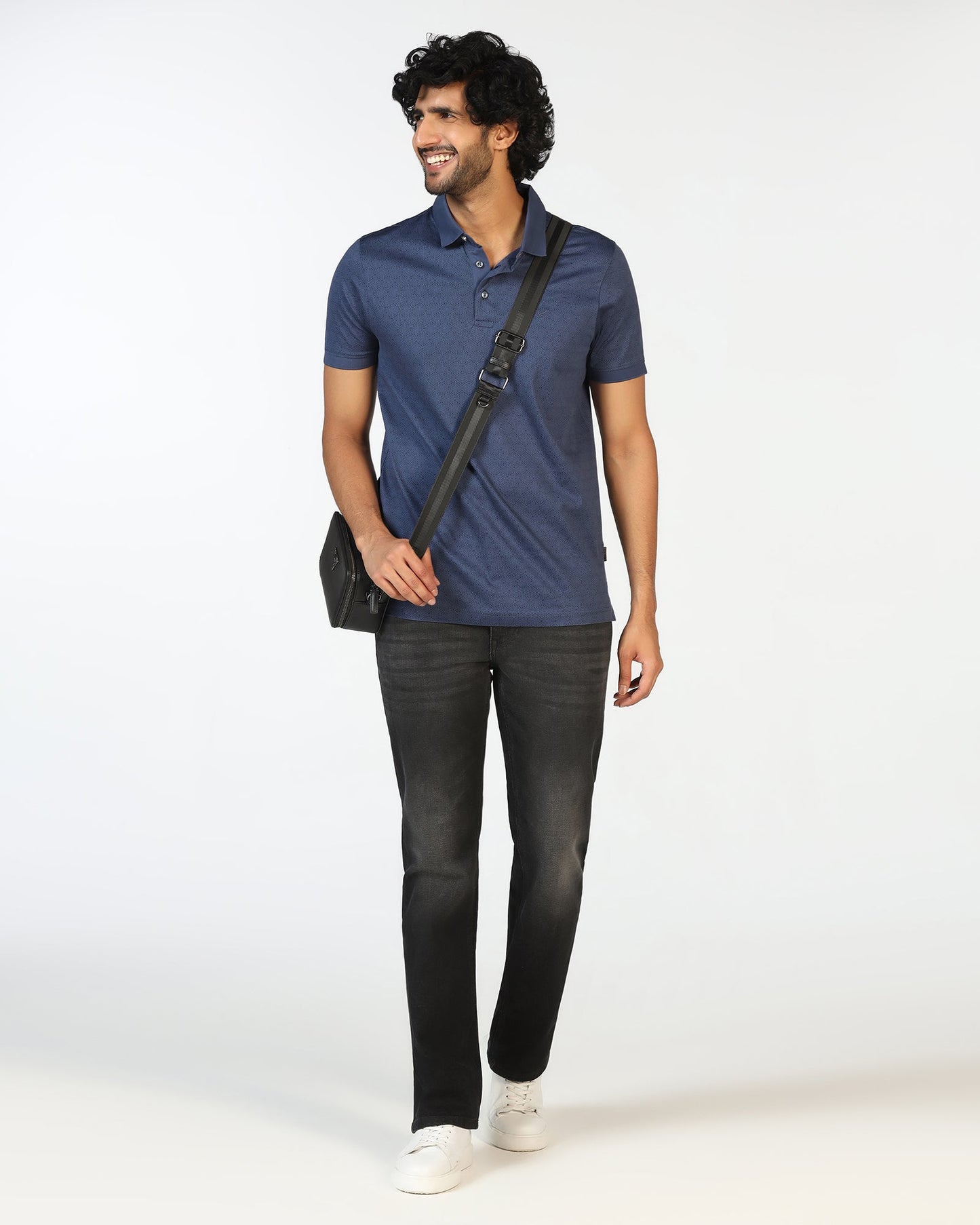 Navy Printed Polo - Peter