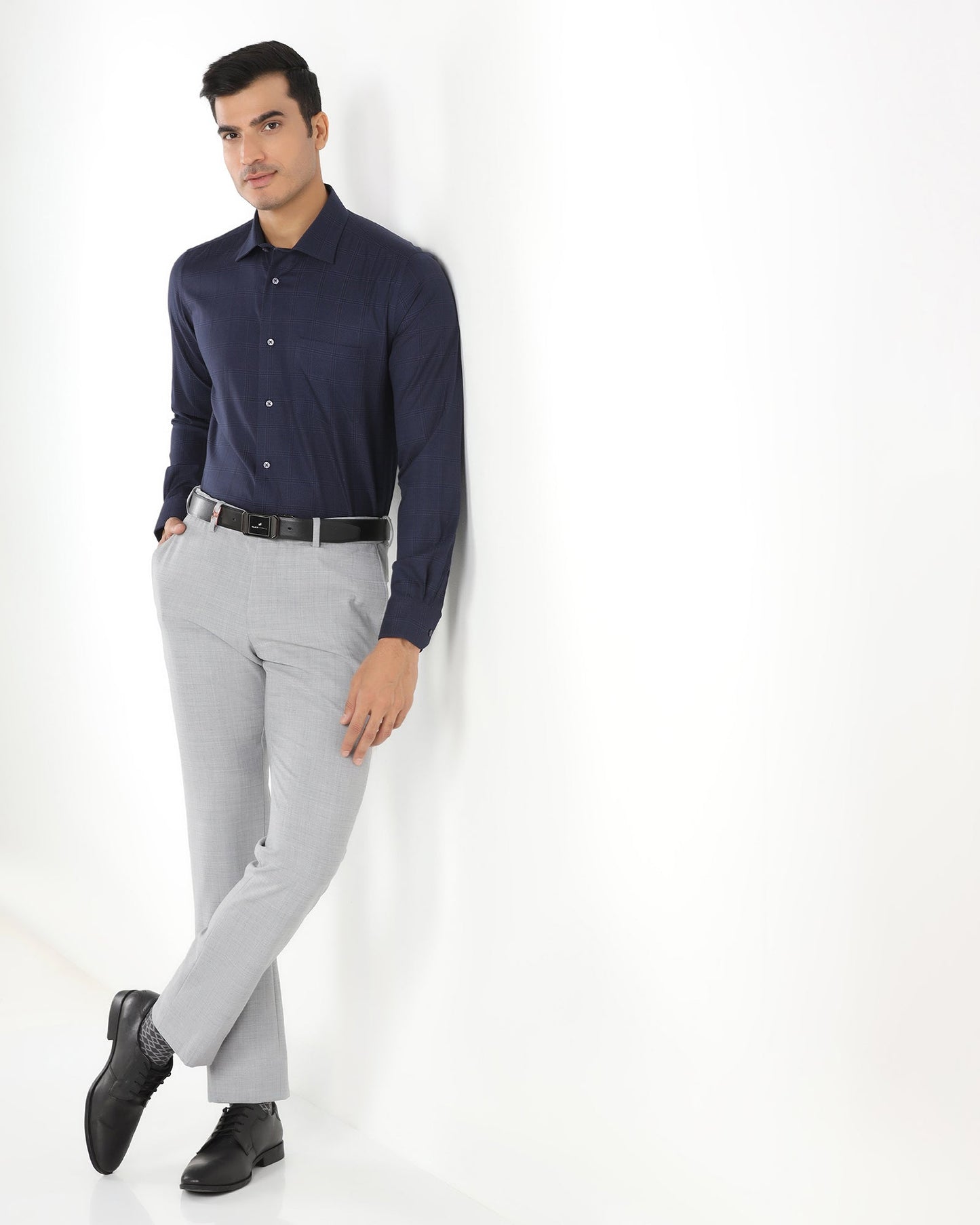 Non Iron Formal Navy Check Shirt - Wolf
