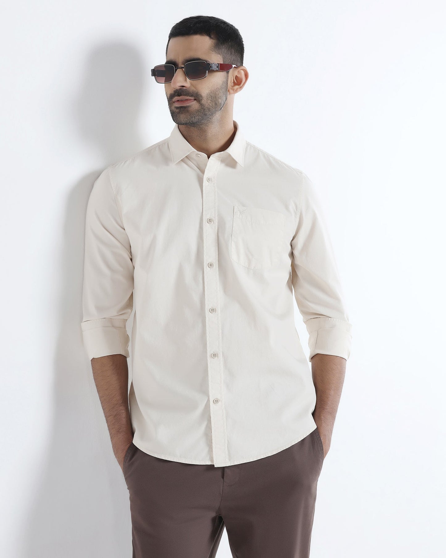 Off White Solid Shirt - Zento