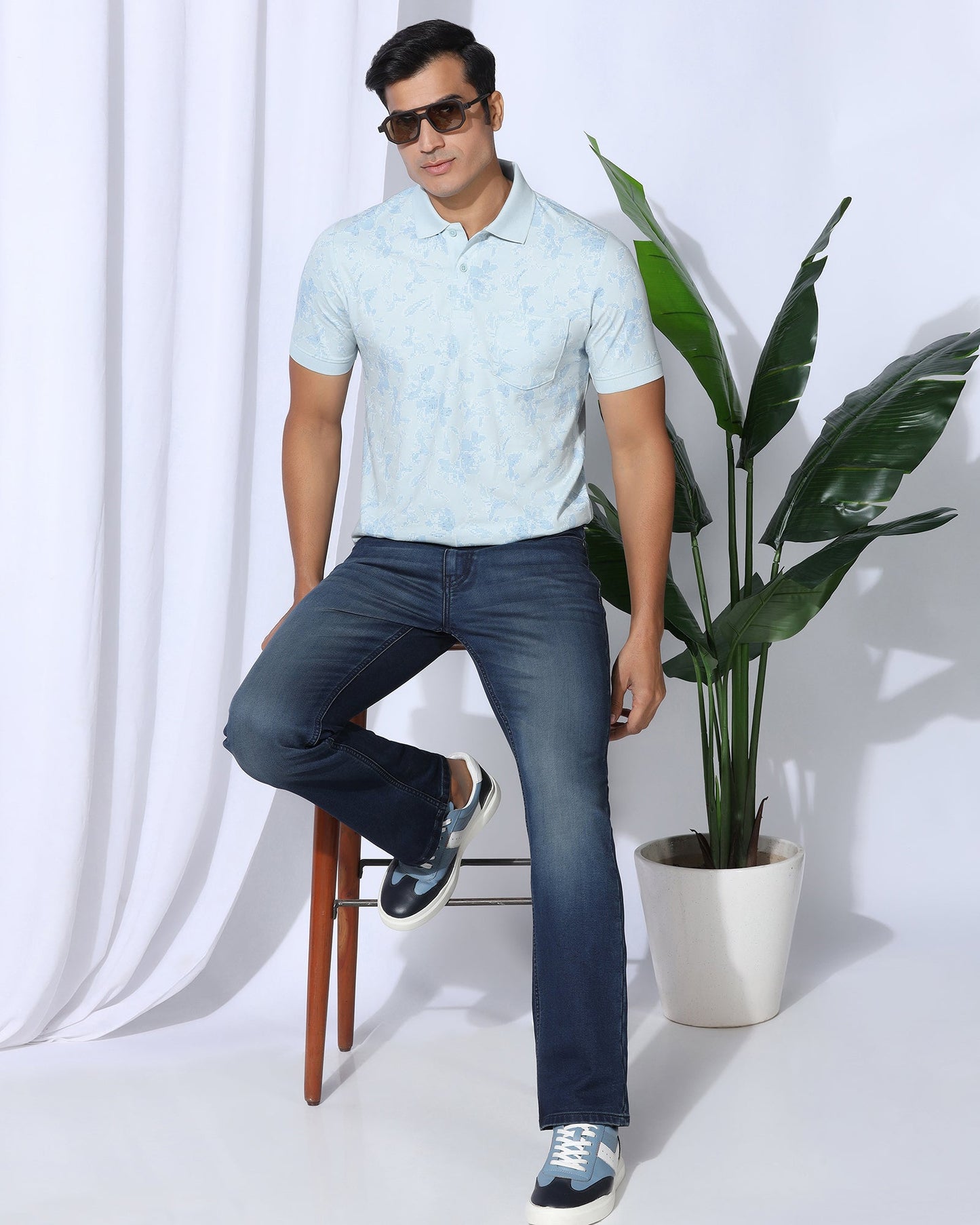 Polo Sky Blue Printed T-Shirt - Infinity