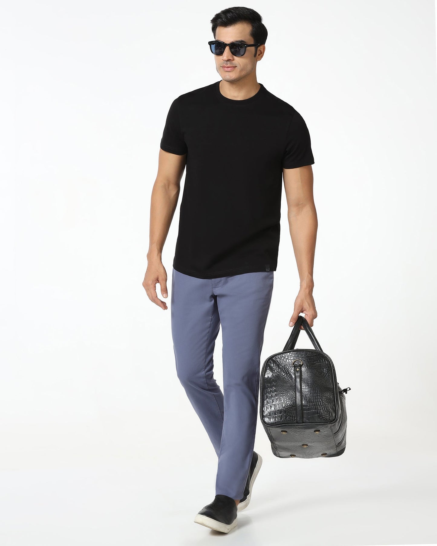 Slim Fit B-91 Casual Blue Solid Khakis - Mario