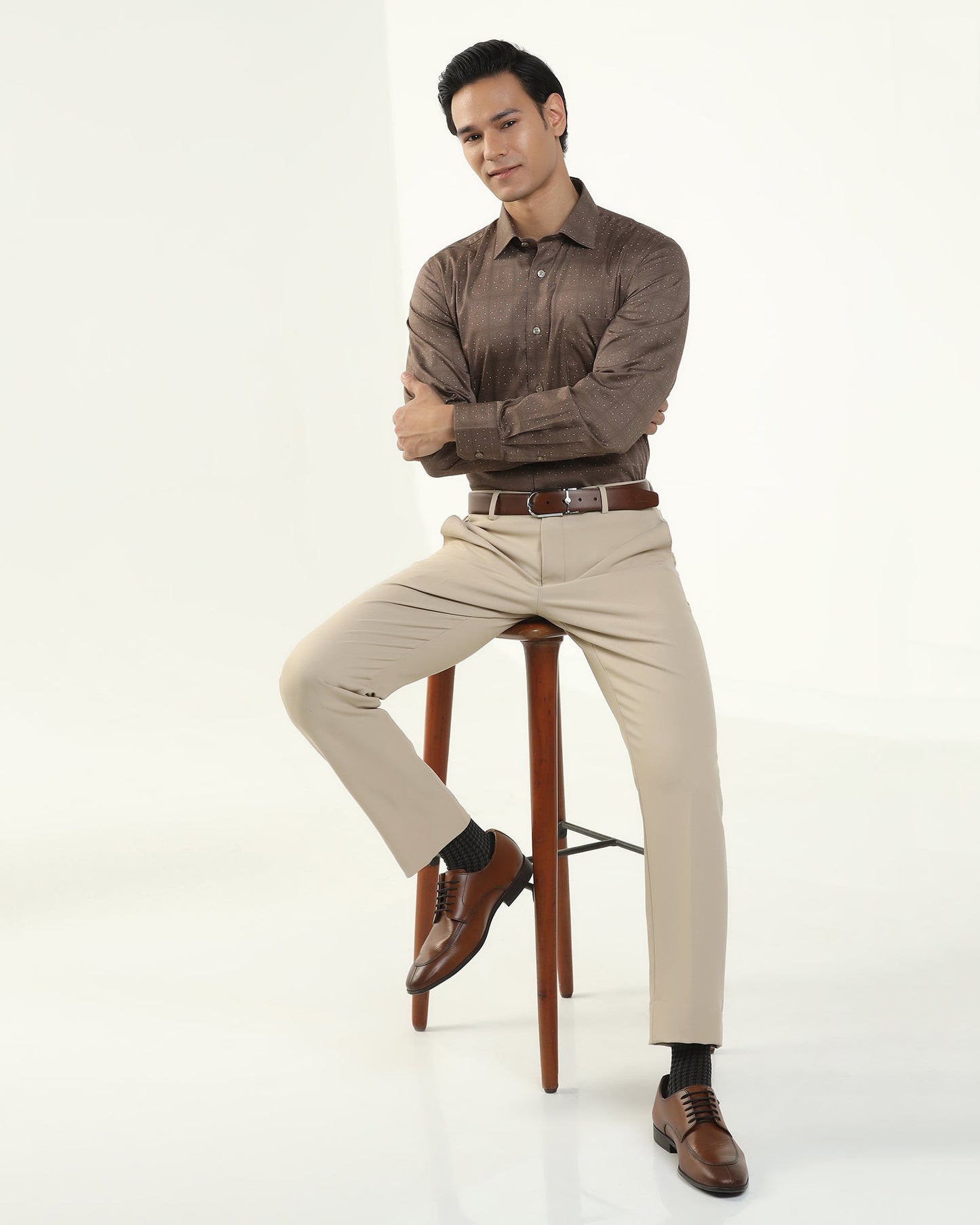 Slim Fit B-91 Formal Beige Solid Trouser - Kenneth