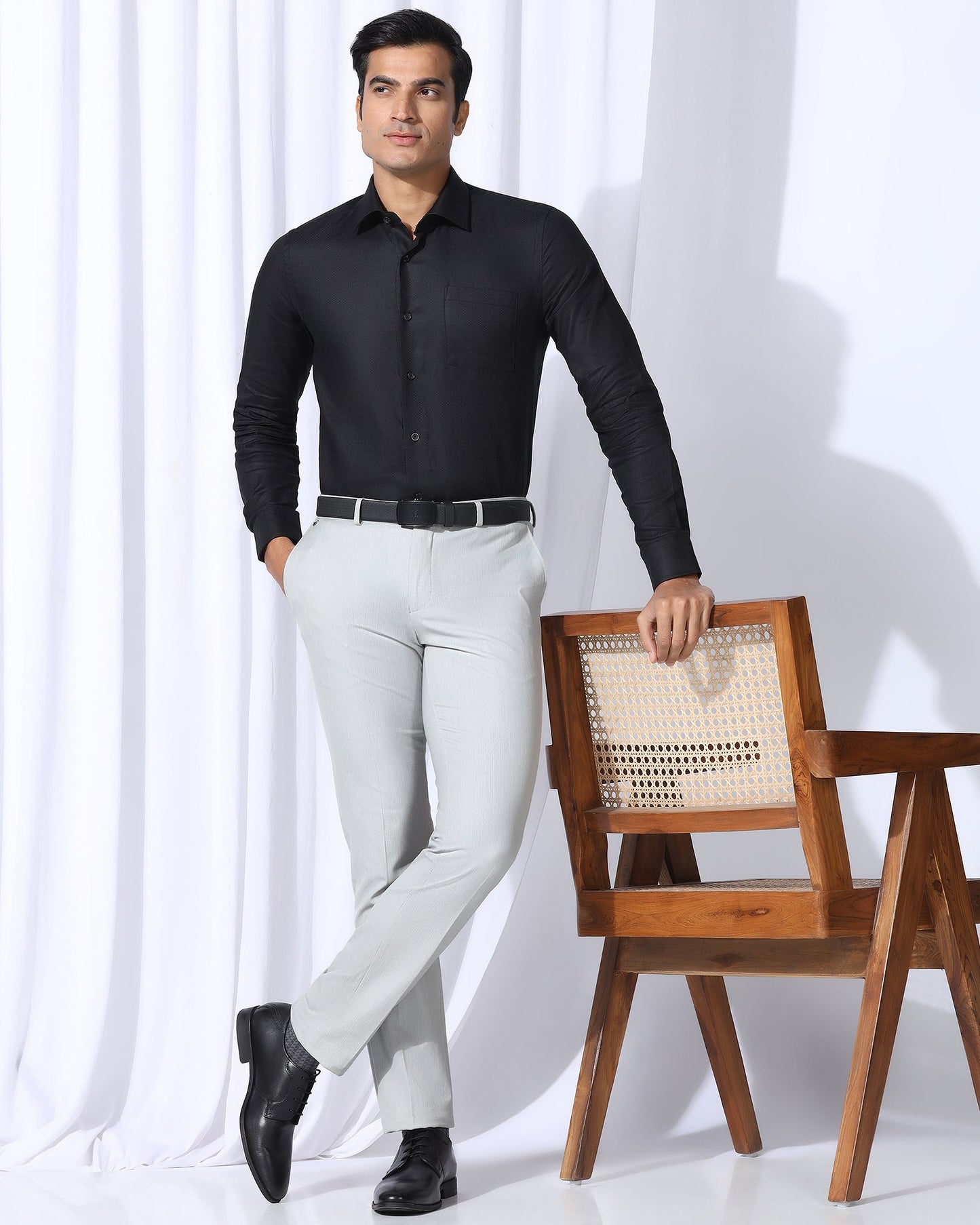 Slim Fit B-91 Formal Light Grey Stripe Trouser - Ninja