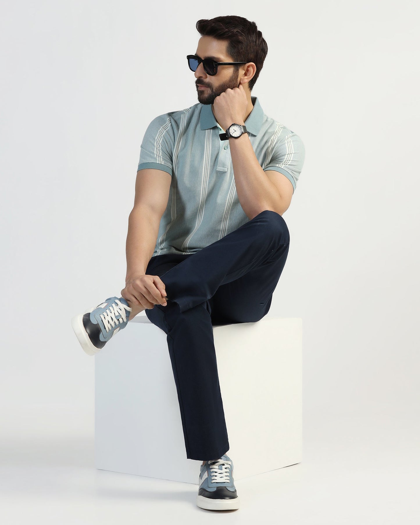 Straight B-90 Casual Navy Solid Khakis - Martin