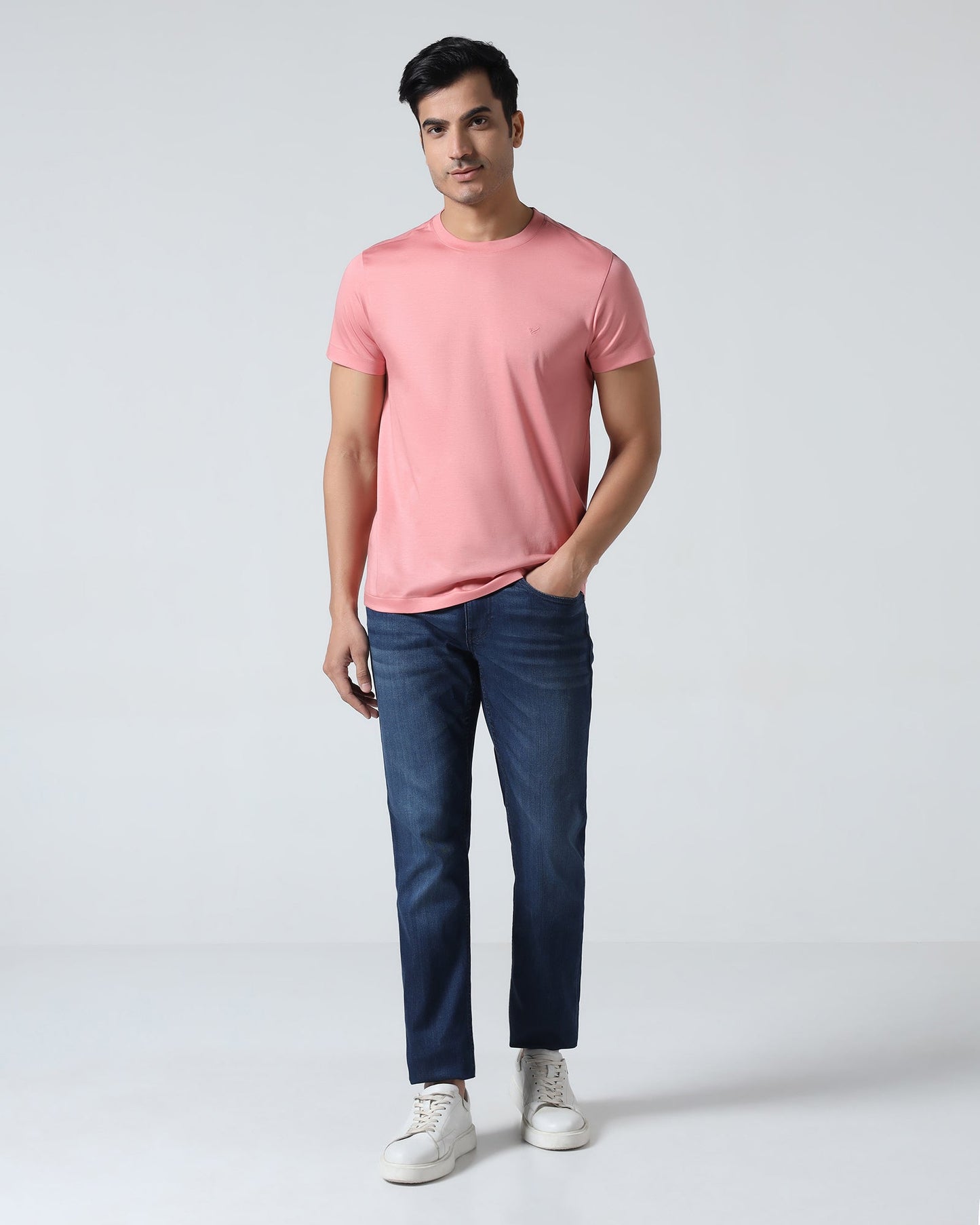 Summer Pink Crew Neck Solid T-Shirt - Peralta