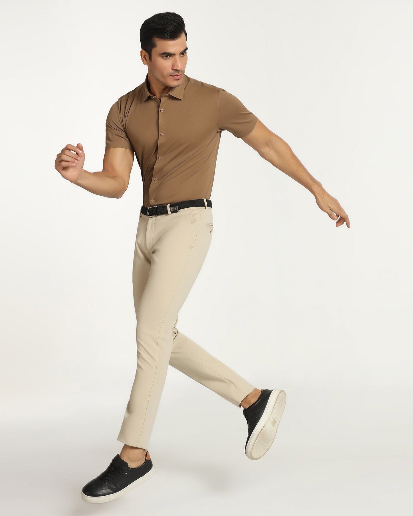 TechPro Formal Half Sleeve Ochre Textured Shirt - Karabi