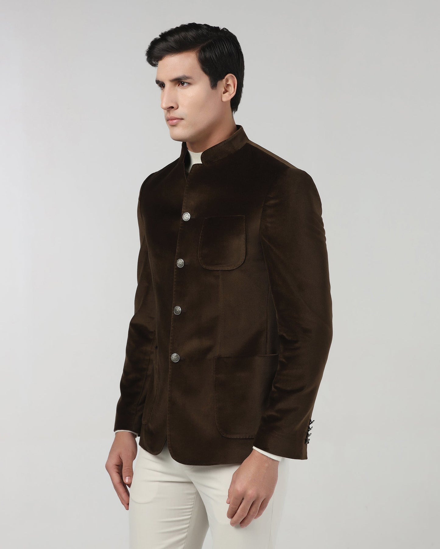 Tobacco Brown Solid Bandhgala - Malibu