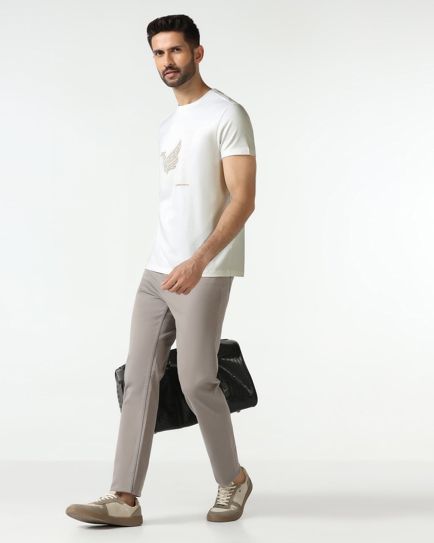 White Crew Neck Solid T-Shirt - Fly