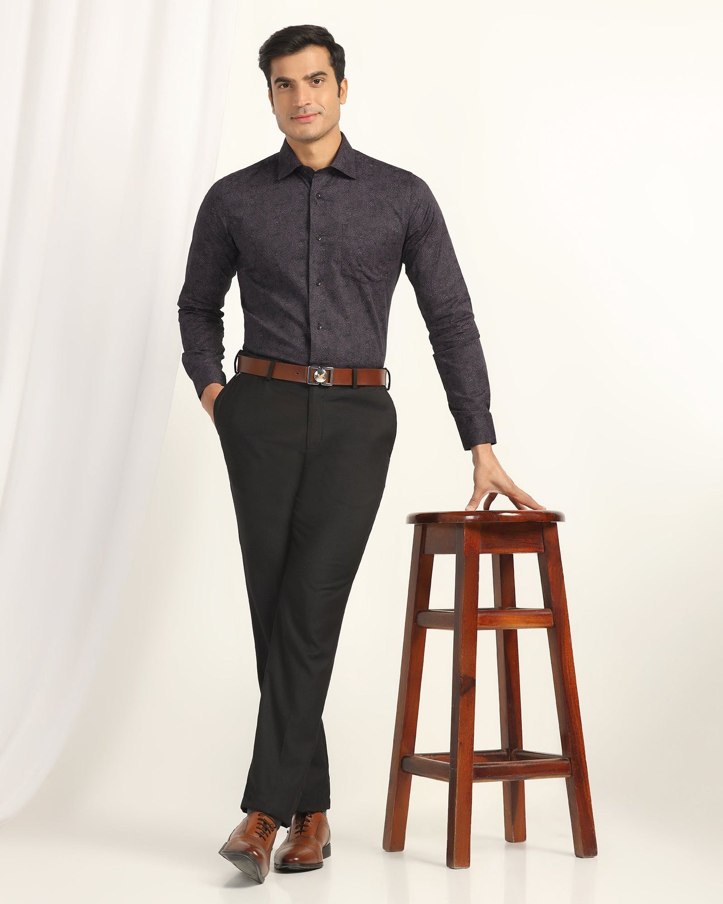 Straight B-90 Formal Black Textured Trouser - Otto