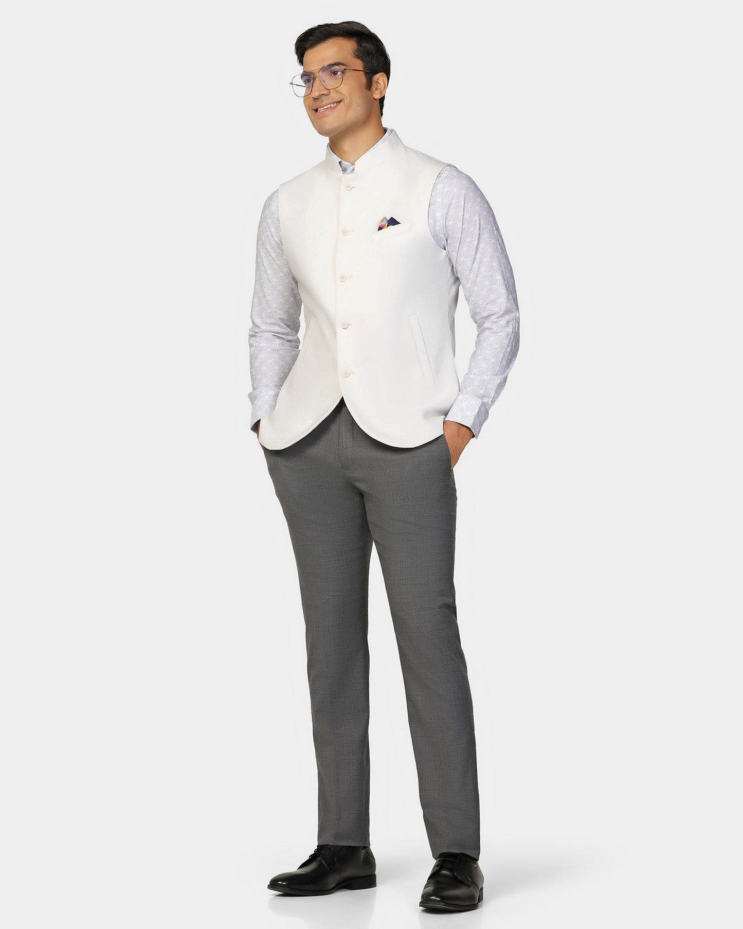 TechPro Bandhgala Formal White Solid Waistcoat - Travalo