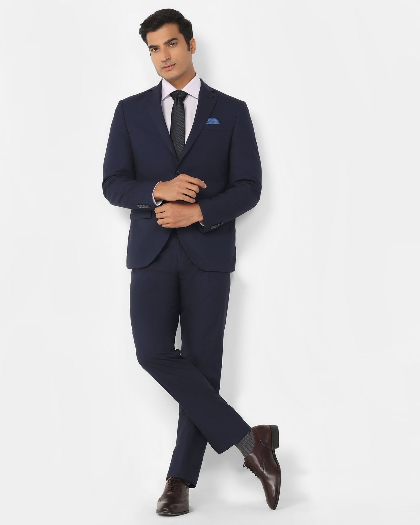Two Piece Navy Textured Formal Suit - Dave