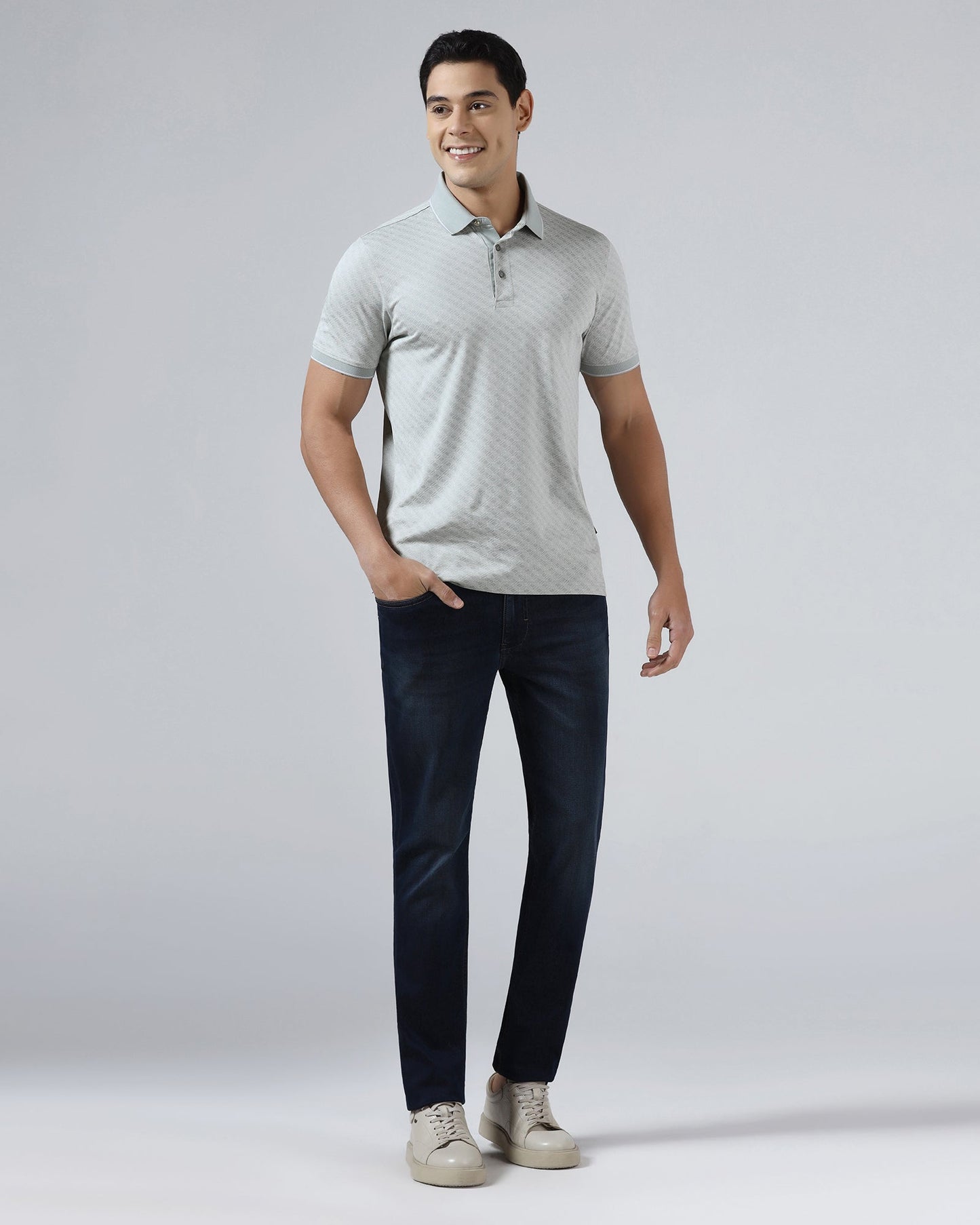 Ash Grey Printed Polo - Cross