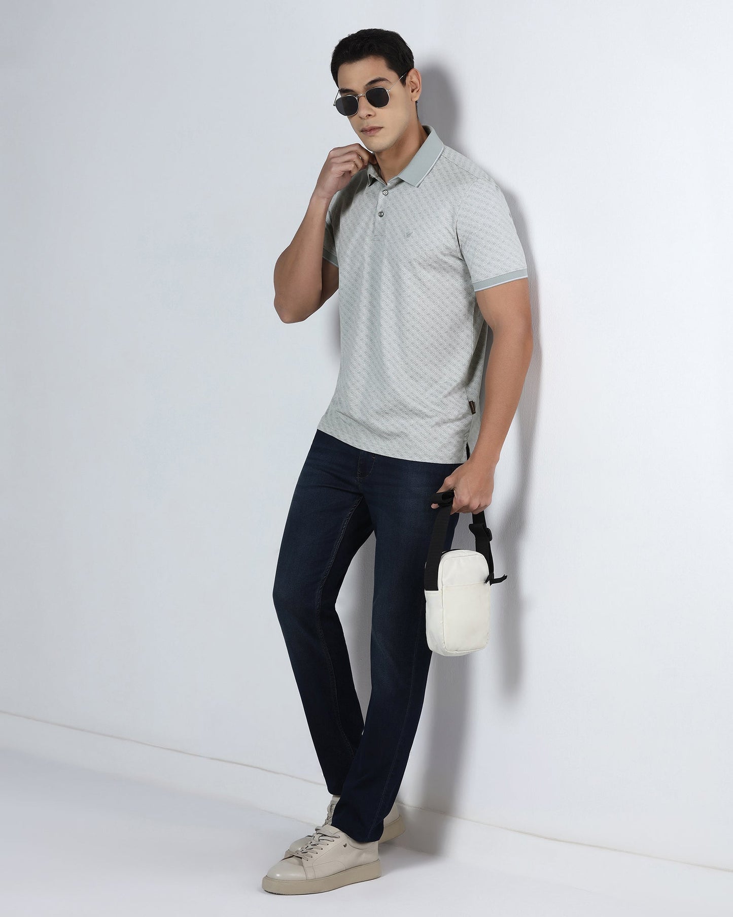 Ash Grey Printed Polo - Cross