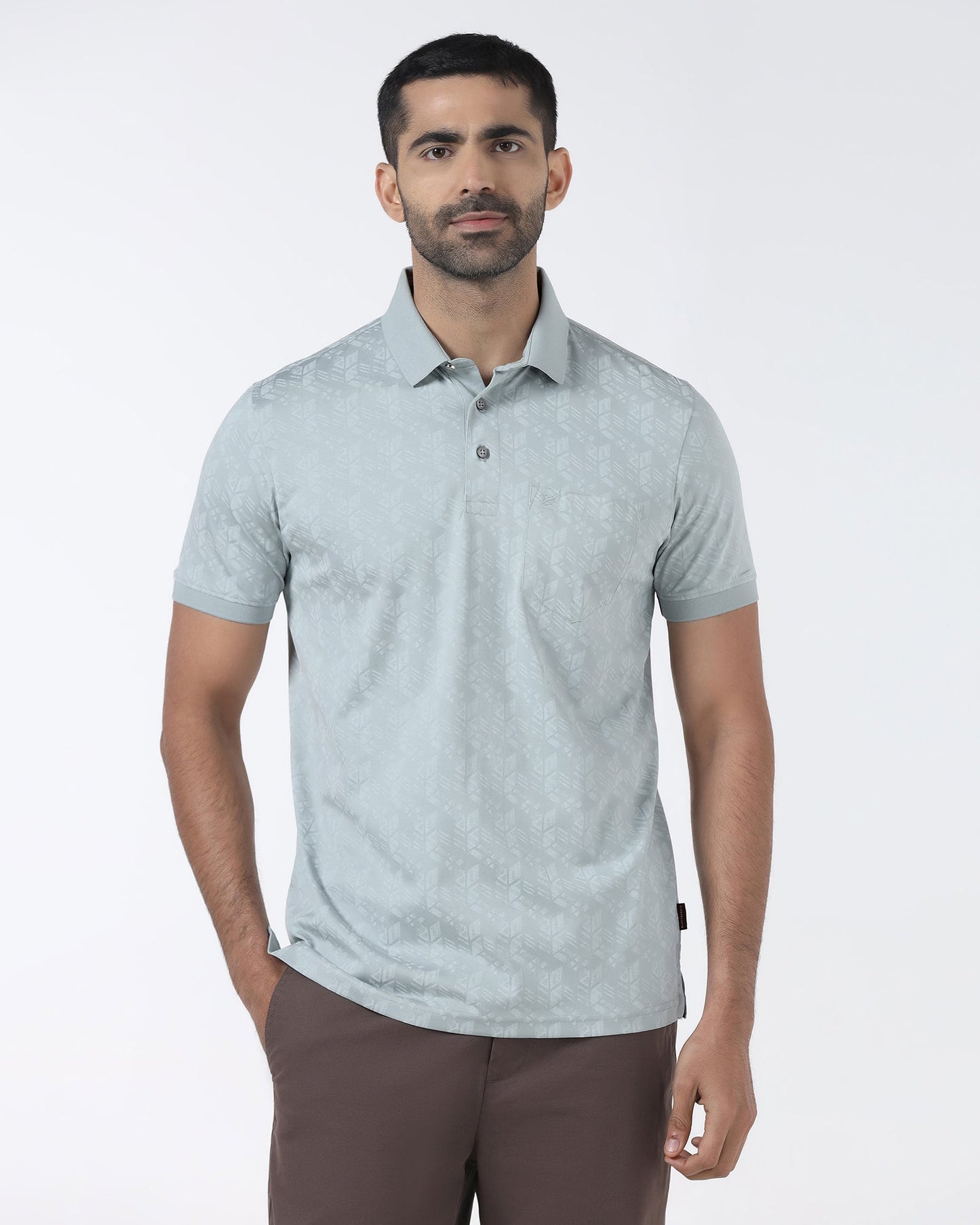 Ash Grey Printed Polo - Live