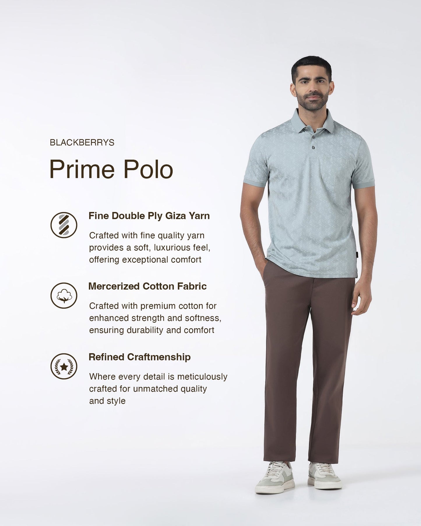 Ash Grey Printed Polo - Live