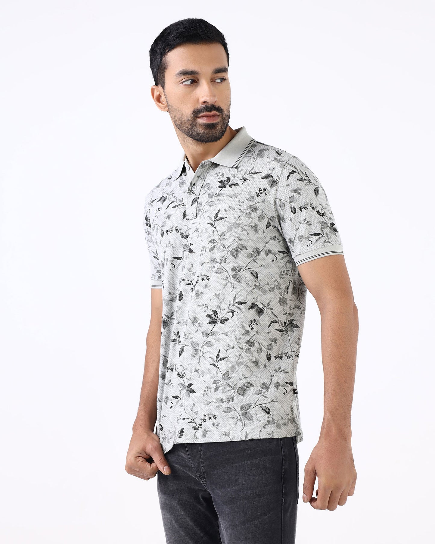 Ash Grey Printed Polo - Neru