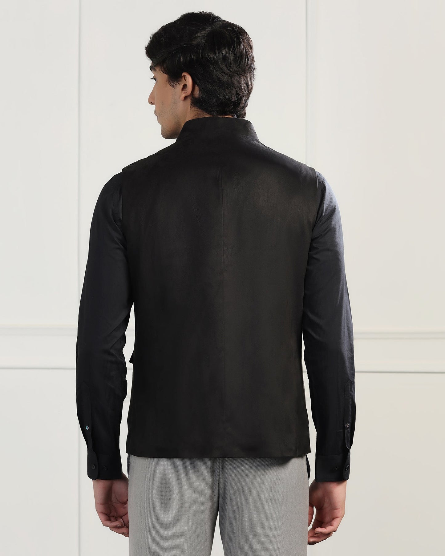 Bandhgala Formal Black Solid Waistcoat - Panther