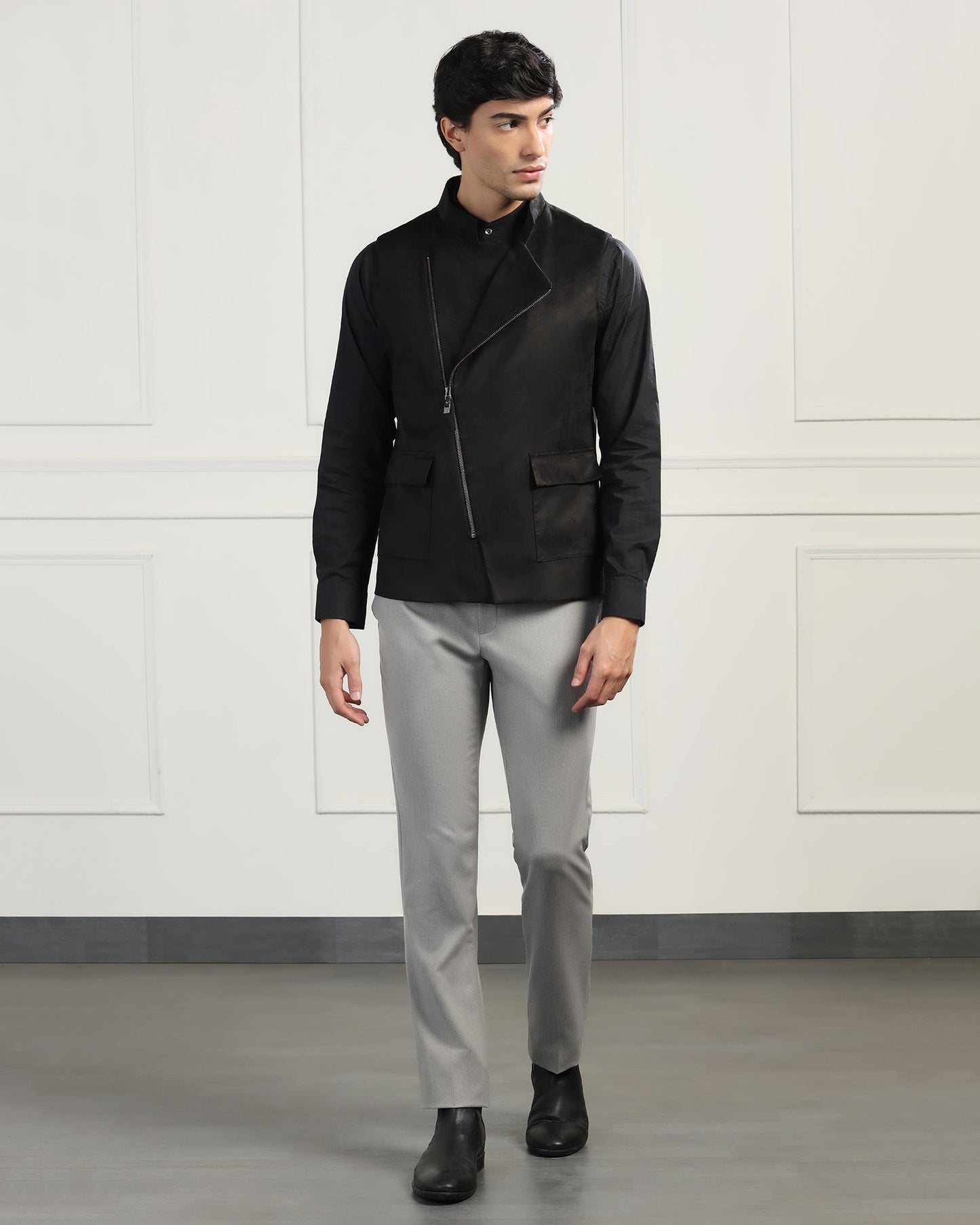Bandhgala Formal Black Solid Waistcoat - Panther