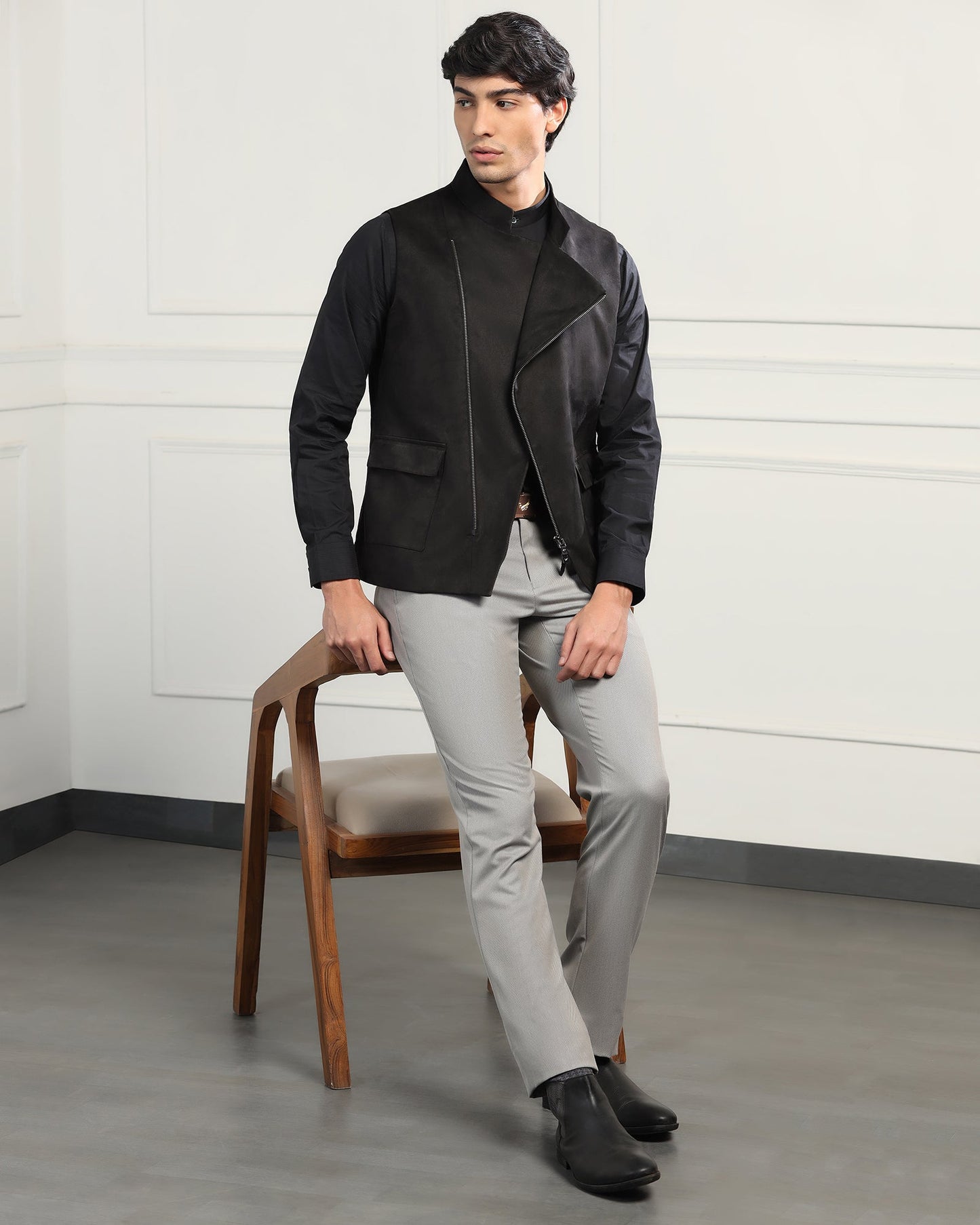 Bandhgala Formal Black Solid Waistcoat - Panther