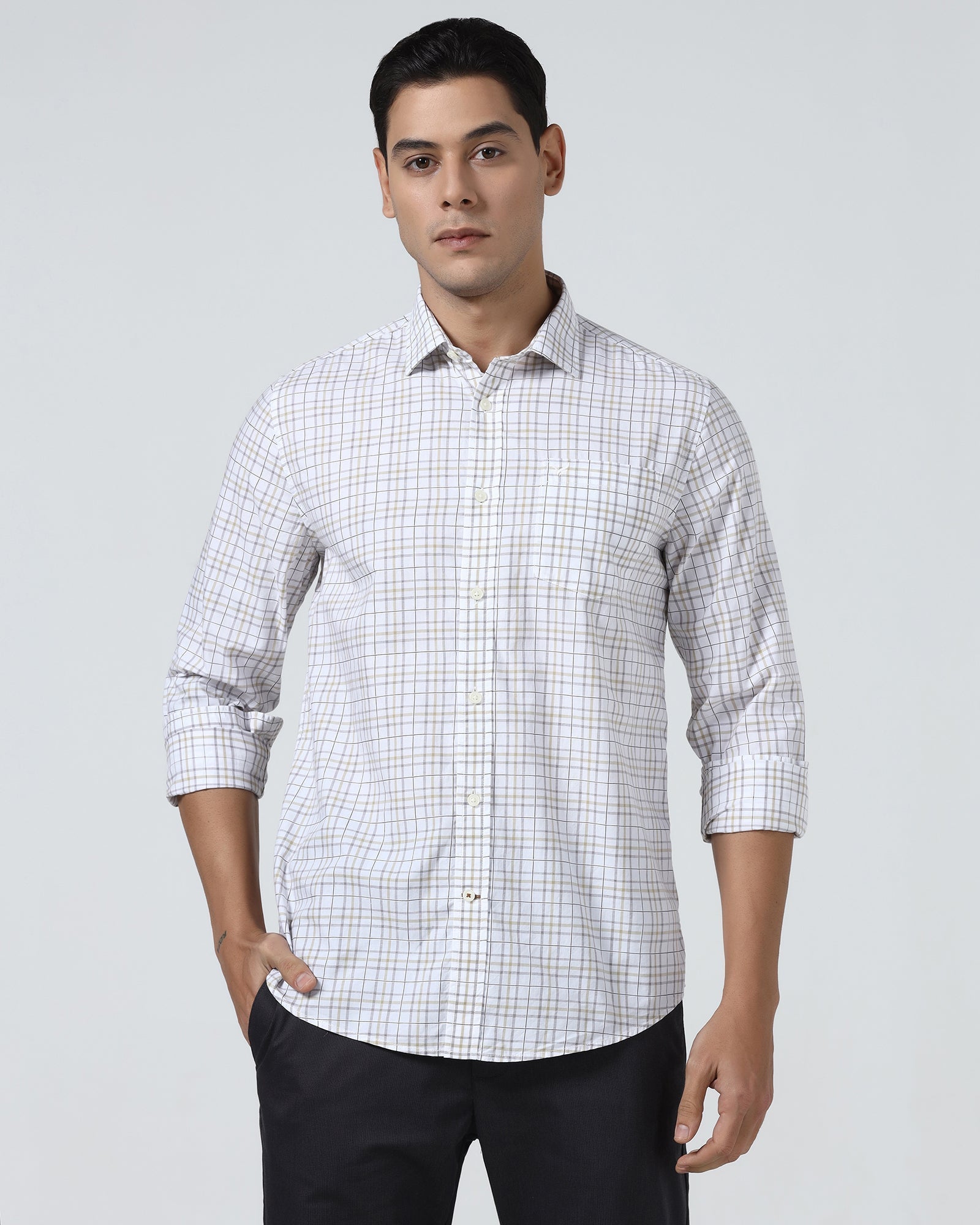 Beige Check Shirt - Flintor
