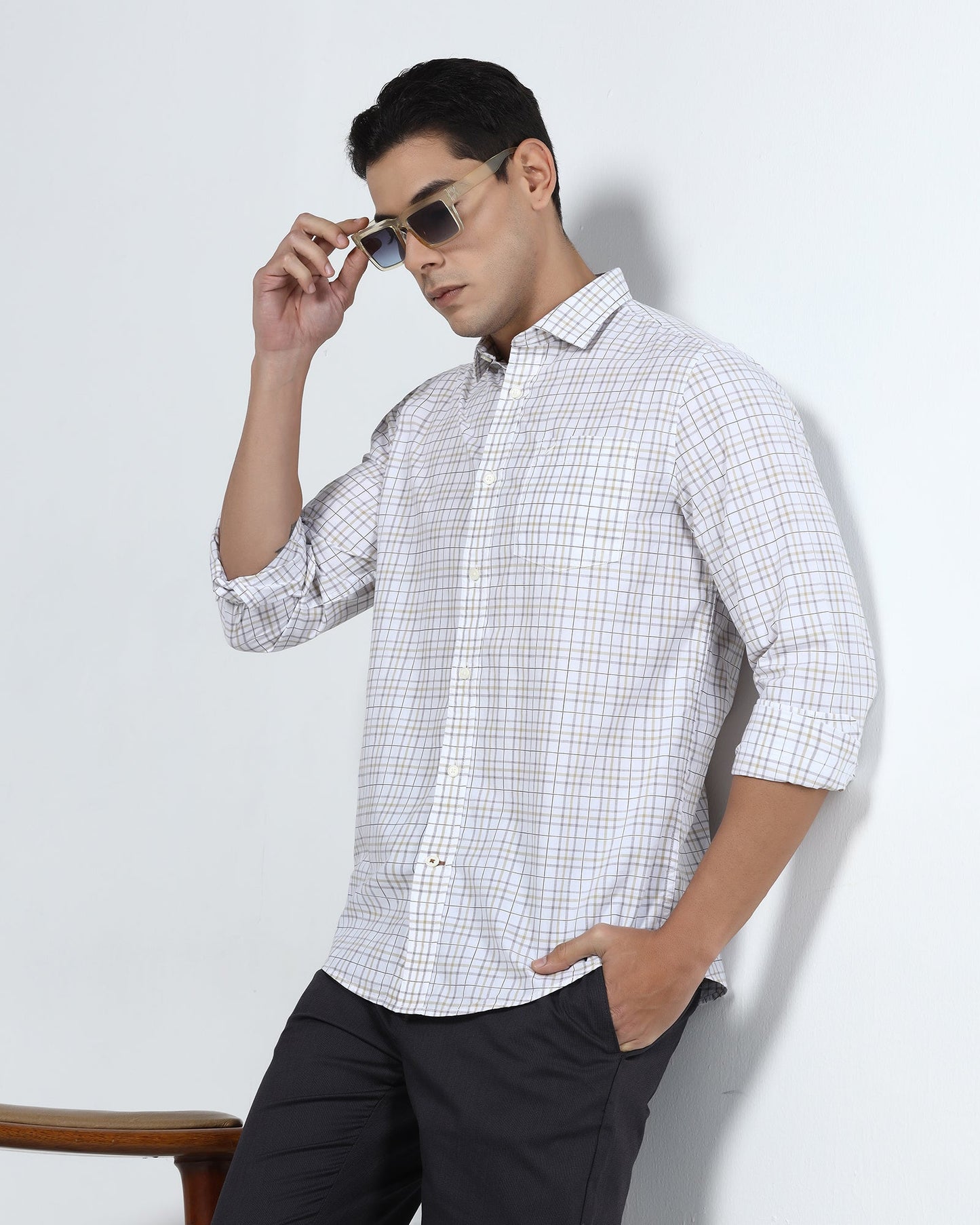 Beige Check Shirt - Flintor