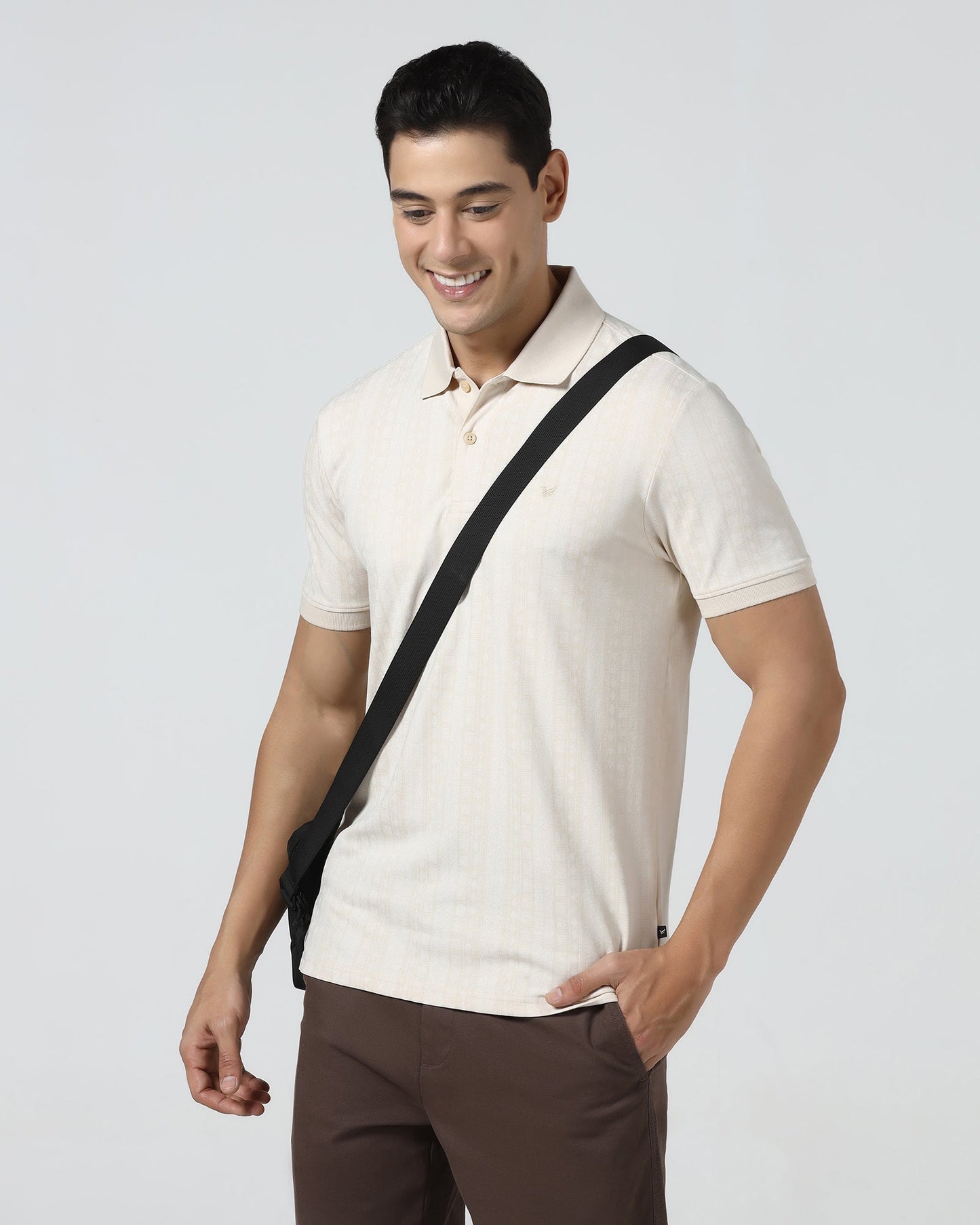 Beige Cream Printed Polo - Bogum